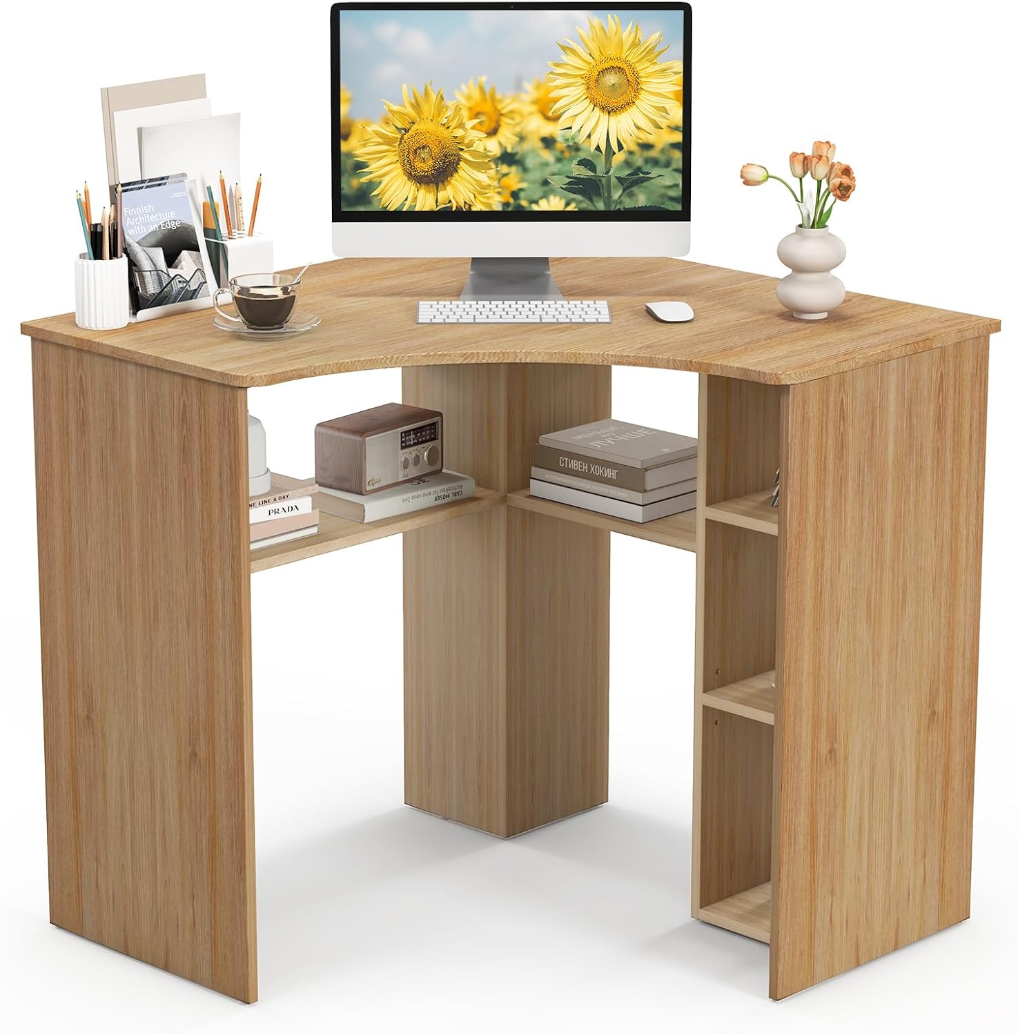 Giantex Corner Desk with Storage, 34" W x 30.5" H Small Computer Desk with Adjustable Shelves