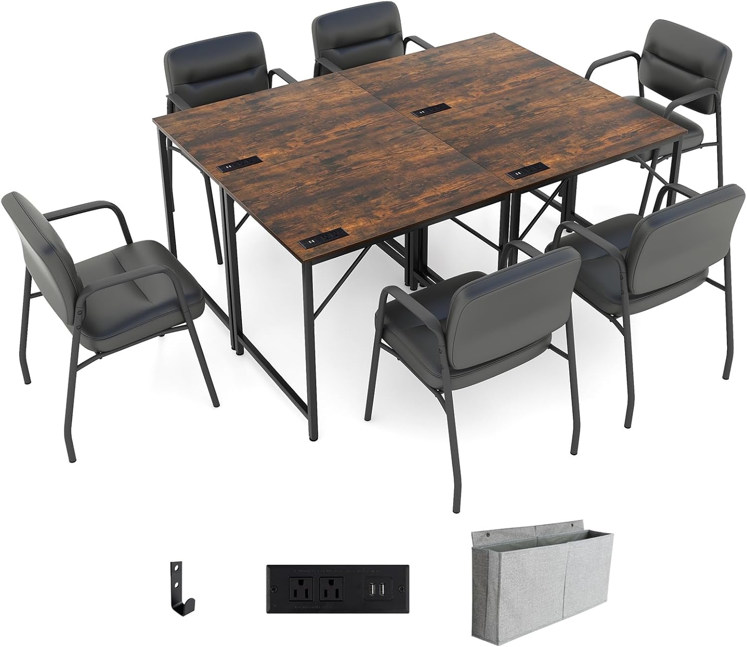 Giantex Conference Table with Charging Station, 2/4/6 PCS 32" x 24" Rectangular Meeting Room Desk with Storage Bag & Hook