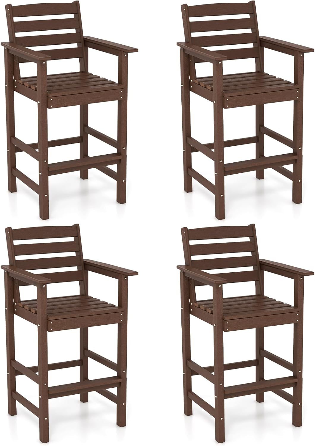 Giantex 29” Bar Stools Set of 2/4, HDPE Barstools w/Back, Armrests & Footrests, Max Load 330Lbs