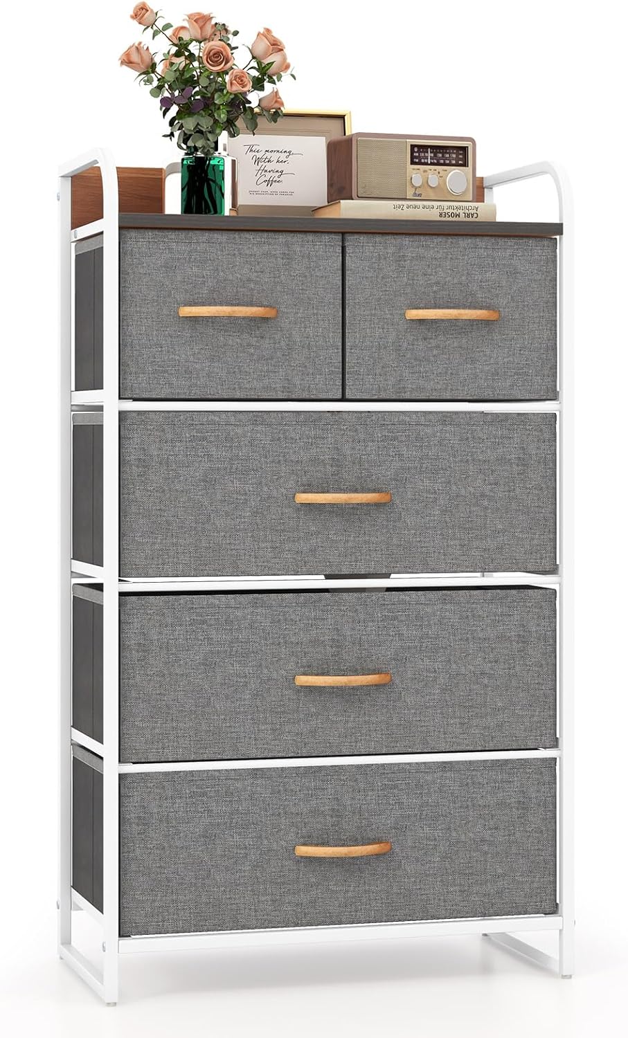 Giantex Sturdy Steel Frame & Wooden Top Vertical Organizer Unit for Closets, Bedroom Utility Dresser Chest (23 x 11.5 x 39 inch)