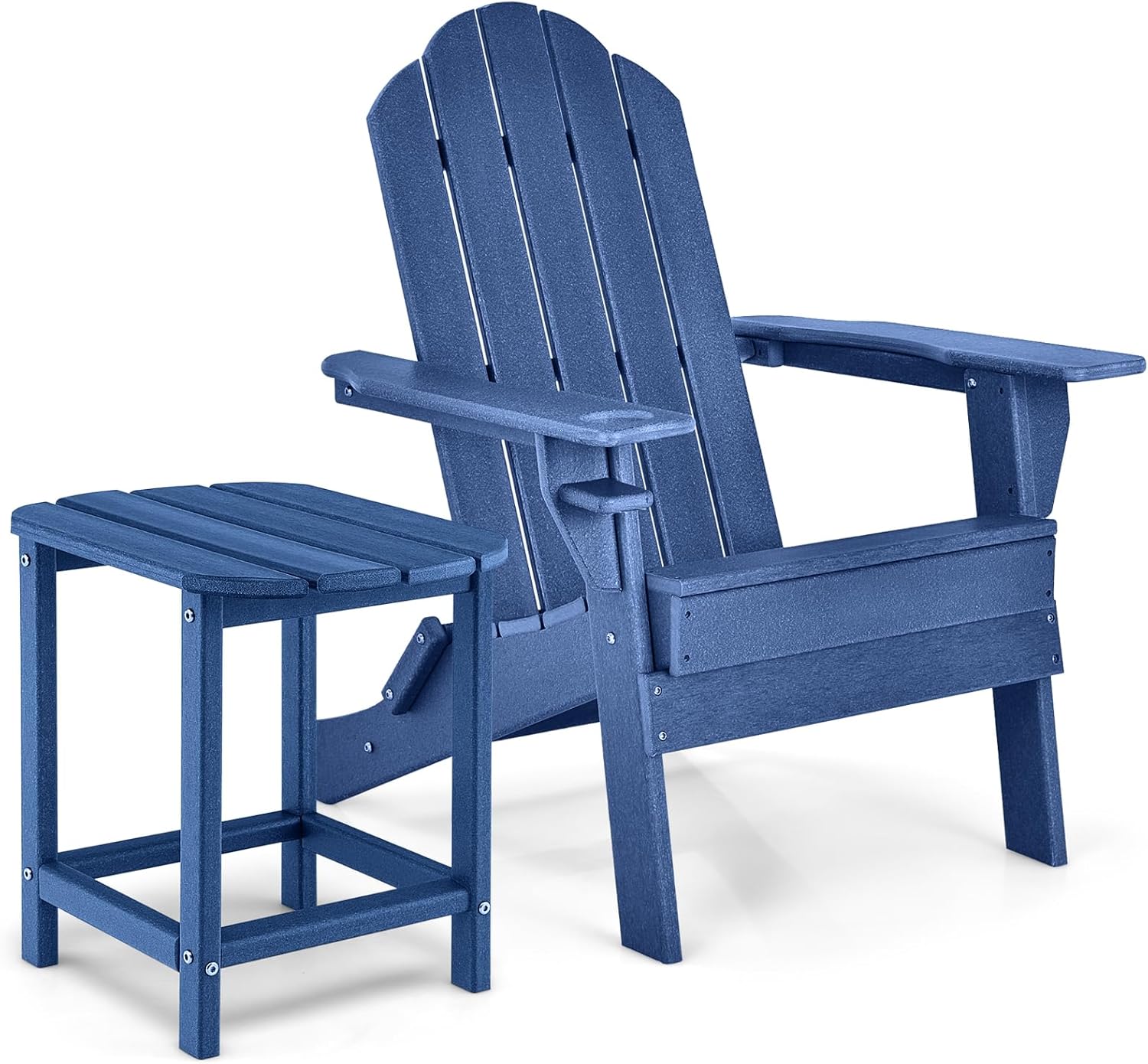 Folding Adirondack Chair with Side Table, Outdoor Adirondack Chair w/Cup Holder