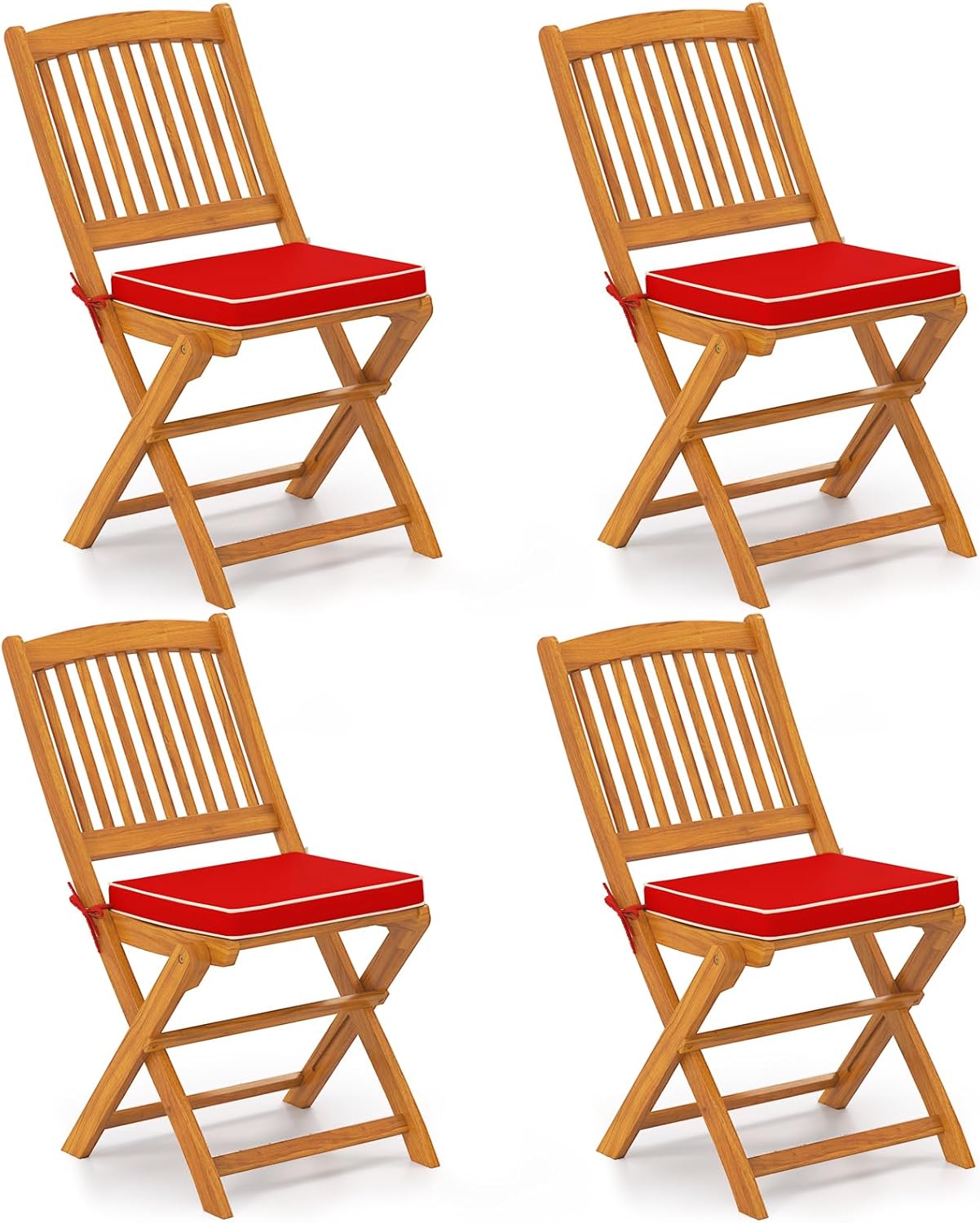 Giantex Patio Folding Chairs Set of 2, Portable Acacia Wood Dining Chairs w/Seat Cushion, 400 LBS Weight Capacity