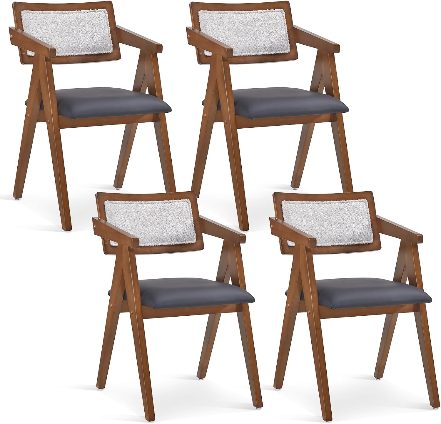 Giantex Wooden Dining Chairs Set of 2, Mid Century Upholstered Kitchen Chairs w/Leathaire Seat Cushions