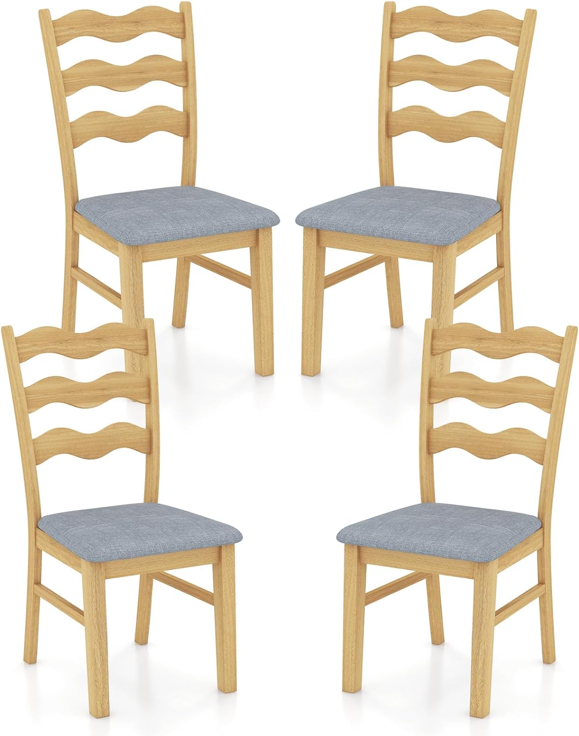 Giantex Wooden Dining Chairs Set of 2/4, Rubber Wood Kitchen Chair with Padded Seat & Hollowed Backrest