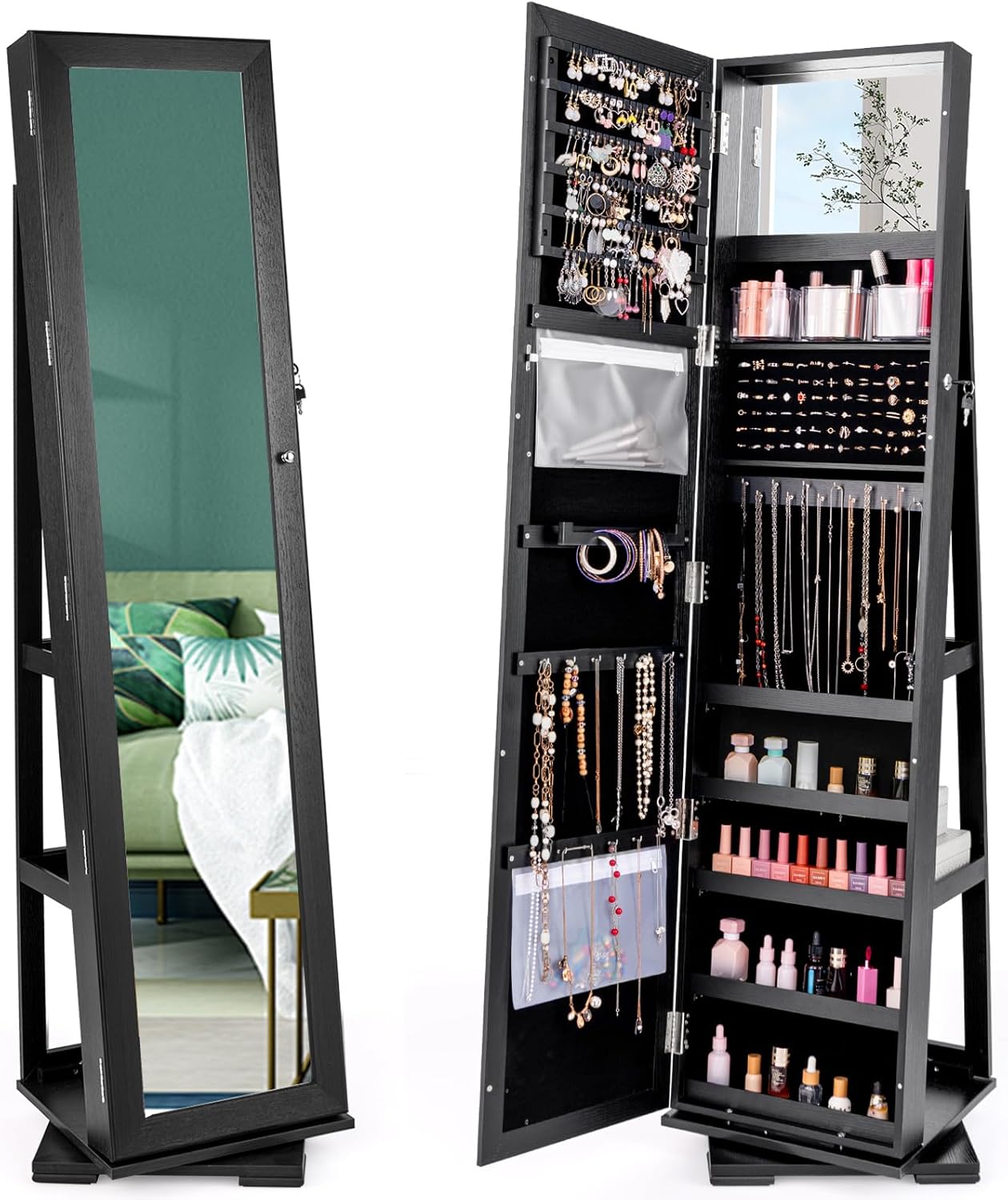 CHARMAID | 360-degree Rotating Jewelry Armoire with Higher Full Length Mirror