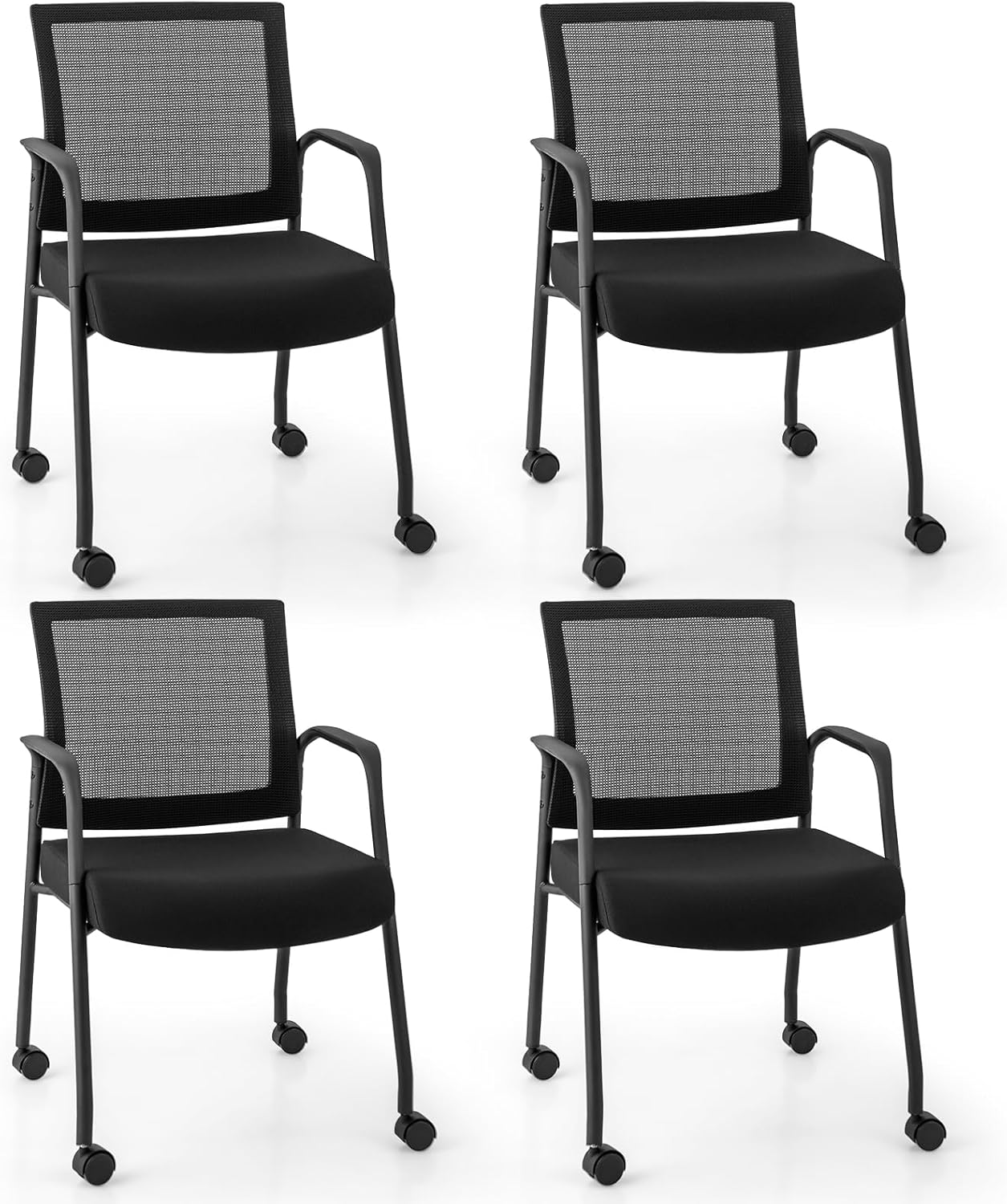 Giantex Waiting Room Chairs - Reception Chairs, Office Guest Chairs with Wheels, Metal Frame & Armrests