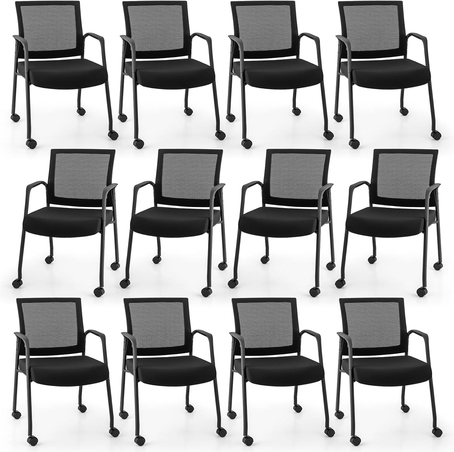 Giantex Waiting Room Chairs - Reception Chairs, Office Guest Chairs with Wheels, Metal Frame & Armrests