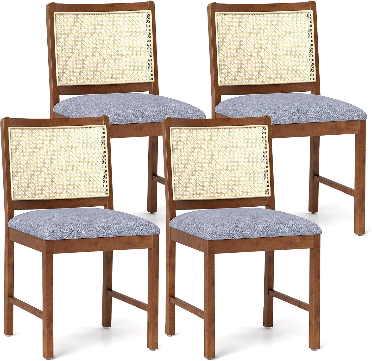 Giantex Rattan Dining Chairs Set of 2/4, Modern Upholstered Kitchen Chairs w/Rubber Wood Frame