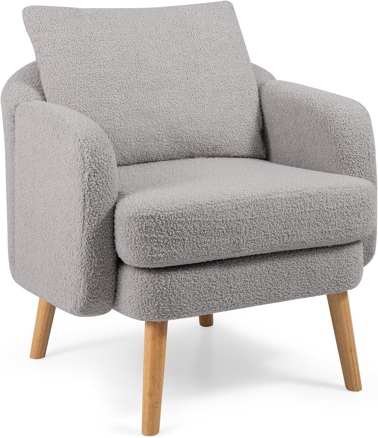 Giantex Sherpa Accent Chair, Modern Upholstered Single Sofa Chair with Back Pillow & Solid Rubber Wood Legs