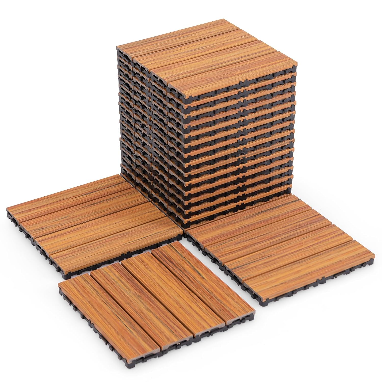 Giantex Interlocking Deck Tiles 18/36 Pack - 12" x 12" Weatherproof Composite Outdoor Flooring Covering