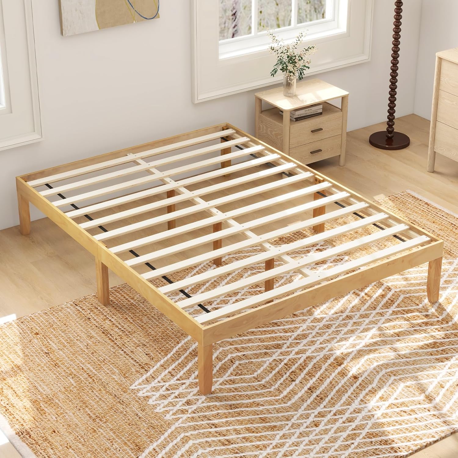 Giantex 14 Inch Twin Wood Platform Bed Frame, Minimalist Twin Bed Frame with Wooden Slats Support & Rubber Wood Legs