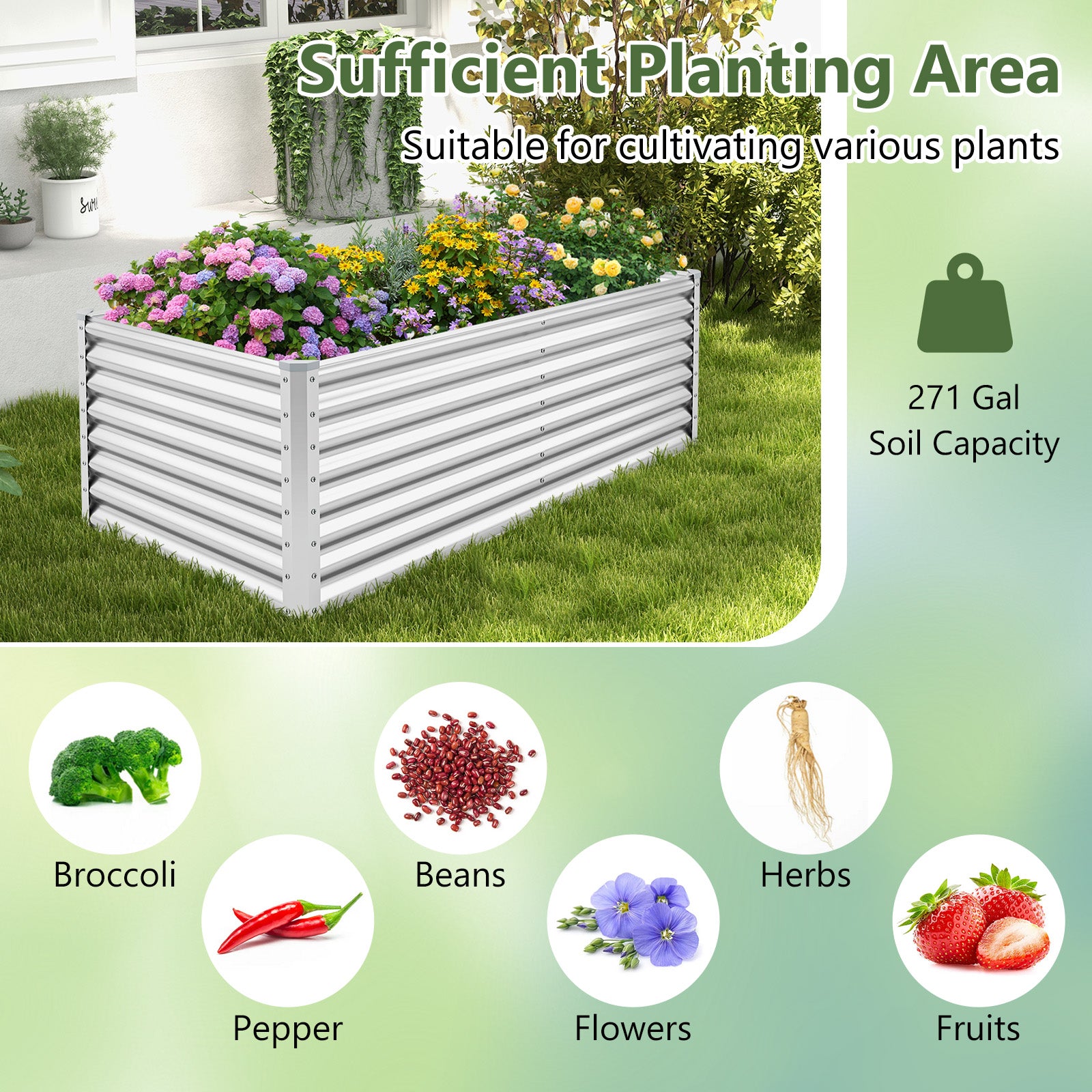 Giantex 6x3x2ft Steel Planter Raised Bed, Protective Edges, Vegetables, Flowers Fruit Herb