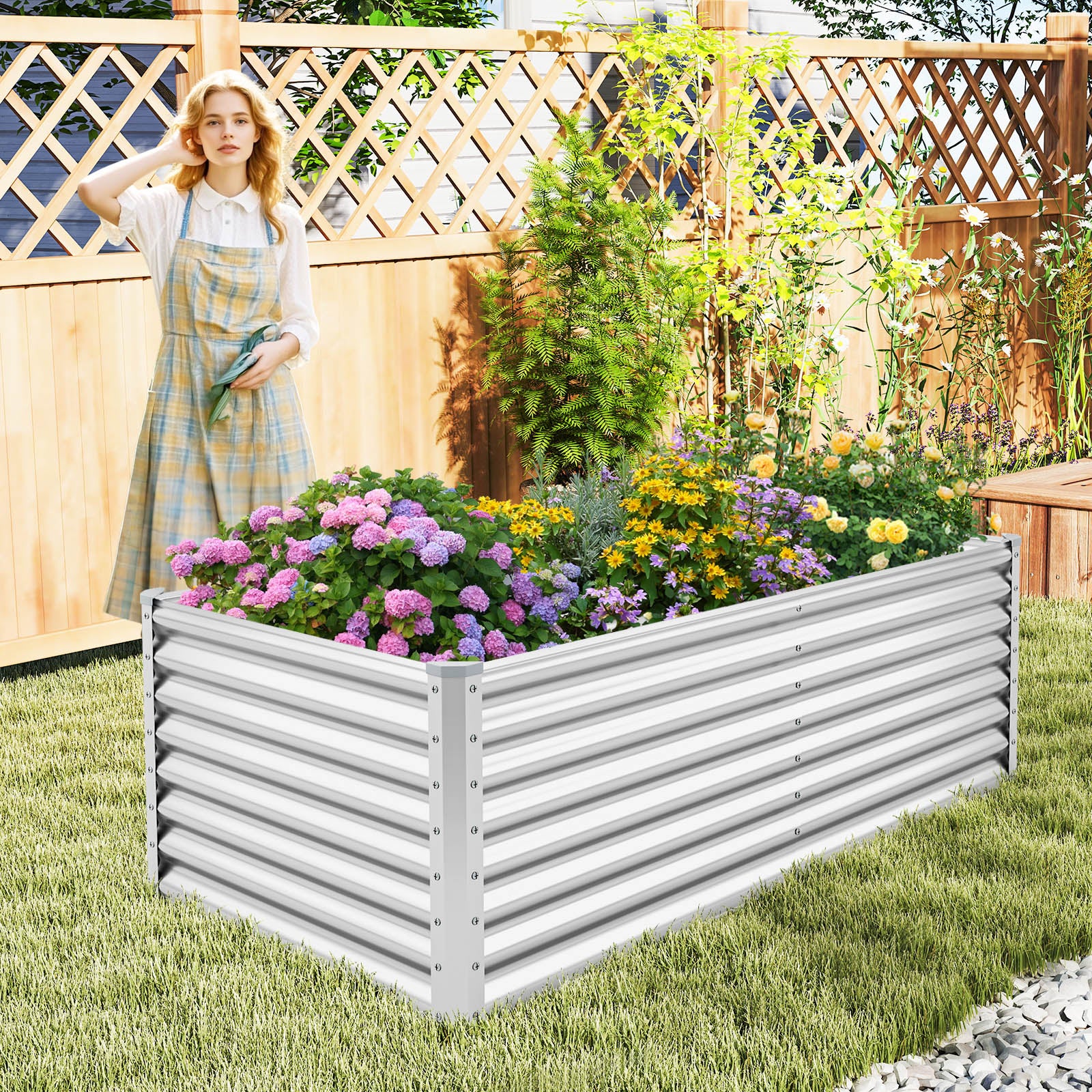 Giantex 6x3x2ft Steel Planter Raised Bed, Protective Edges, Vegetables, Flowers Fruit Herb