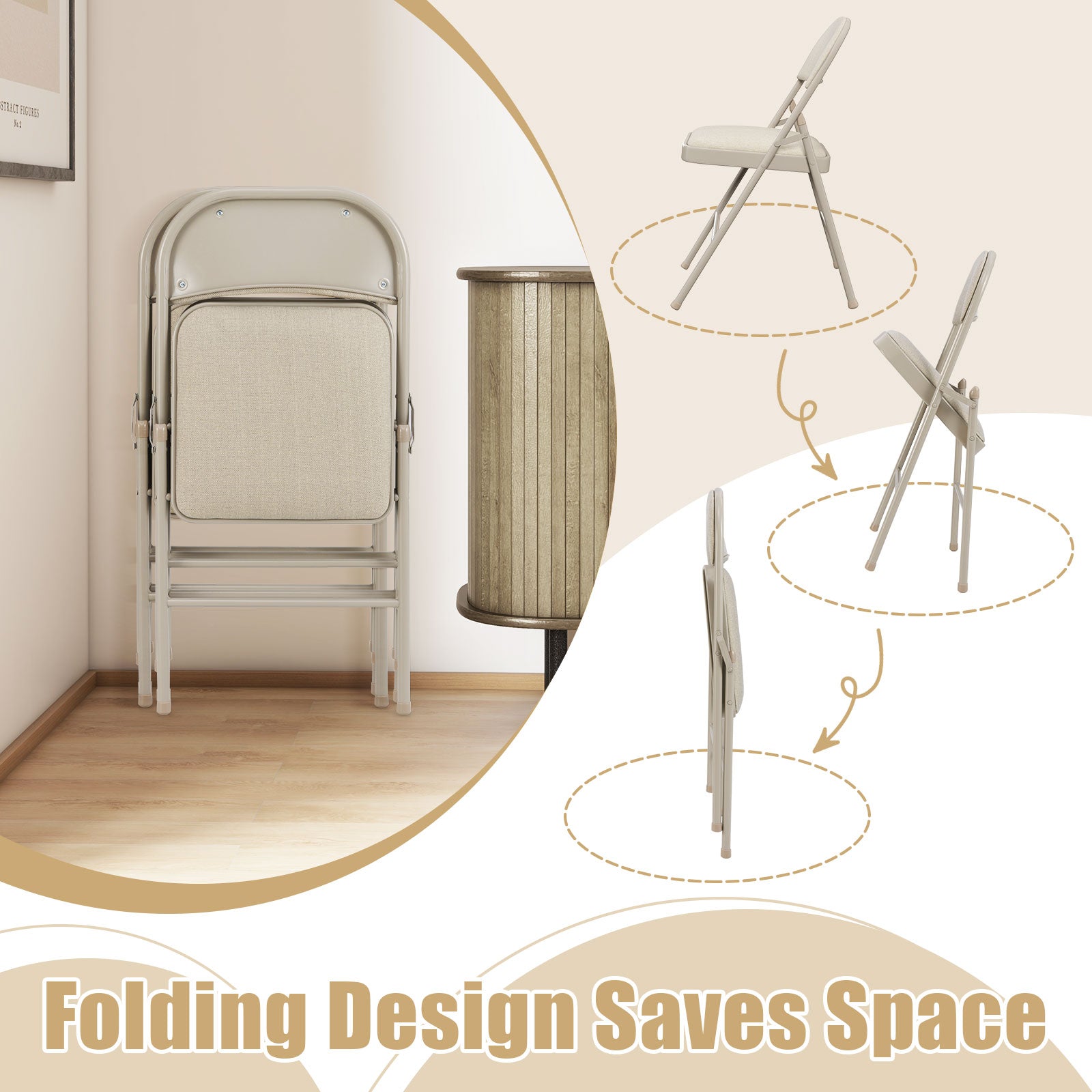 4-Pack Folding Chairs with Metal Frame and Fabric Upholstered Padded Seat