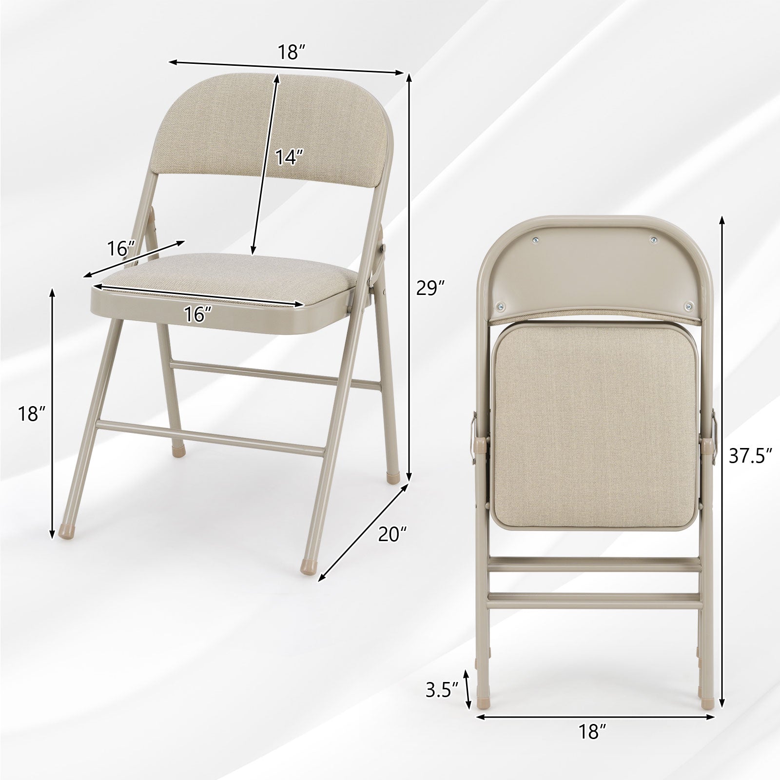 4-Pack Folding Chairs with Metal Frame and Fabric Upholstered Padded Seat