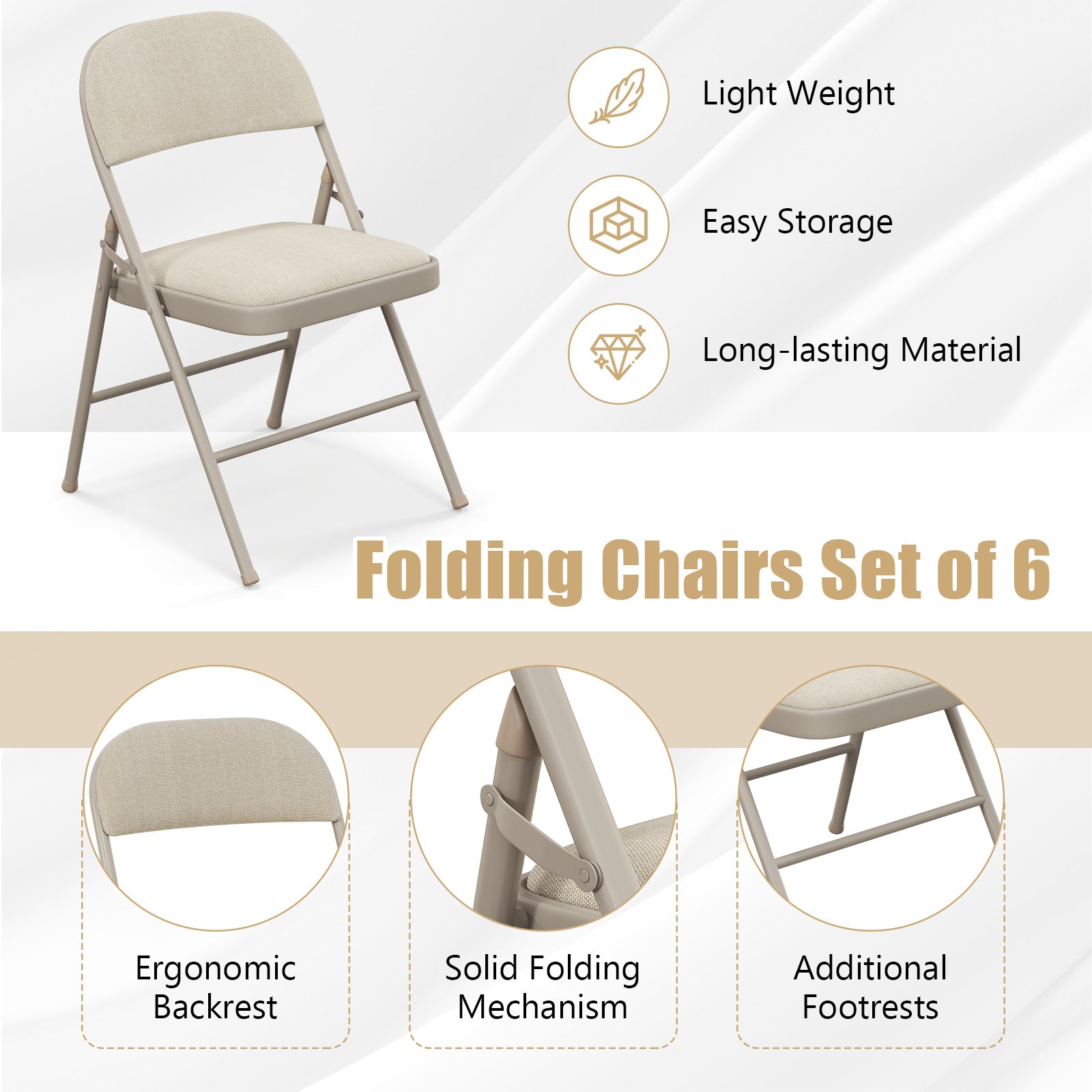 4-Pack Folding Chairs with Metal Frame and Fabric Upholstered Padded Seat