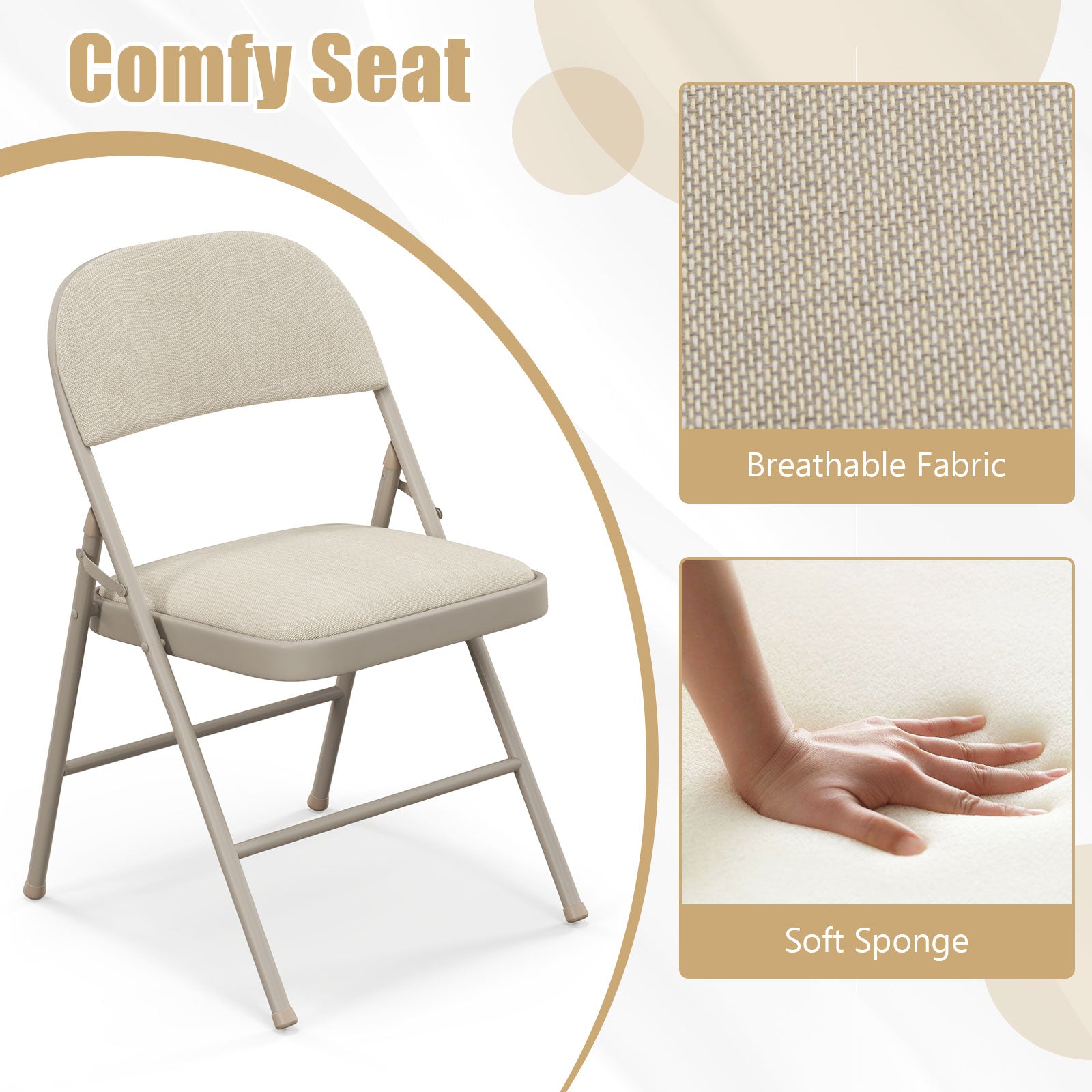 4-Pack Folding Chairs with Metal Frame and Fabric Upholstered Padded Seat