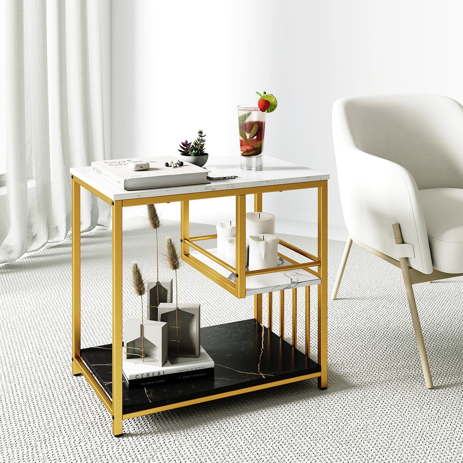 Giantex Side Table with Storage, 3-Tier End Table