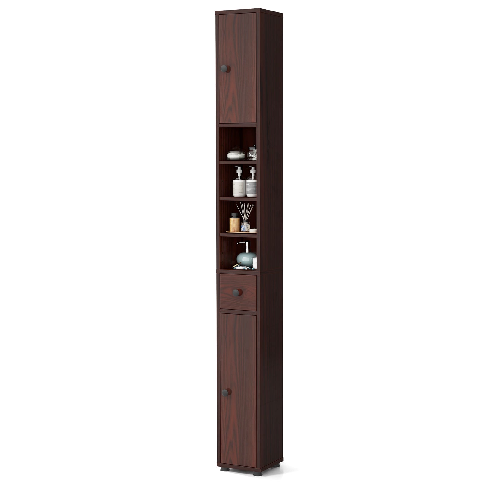 Giantex Slim Bathroom Storage Cabinet - 71" Tall Narrow Floor Cabinet Cupboard with 2 Doors, 5 Adjustable Shelves, 1 Drawer