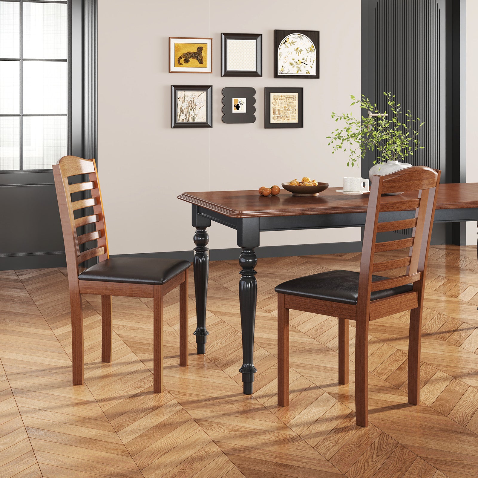 Giantex Wooden Dining Chair, PU Leather Upholstered Kitchen Chairs w/Padded Seat