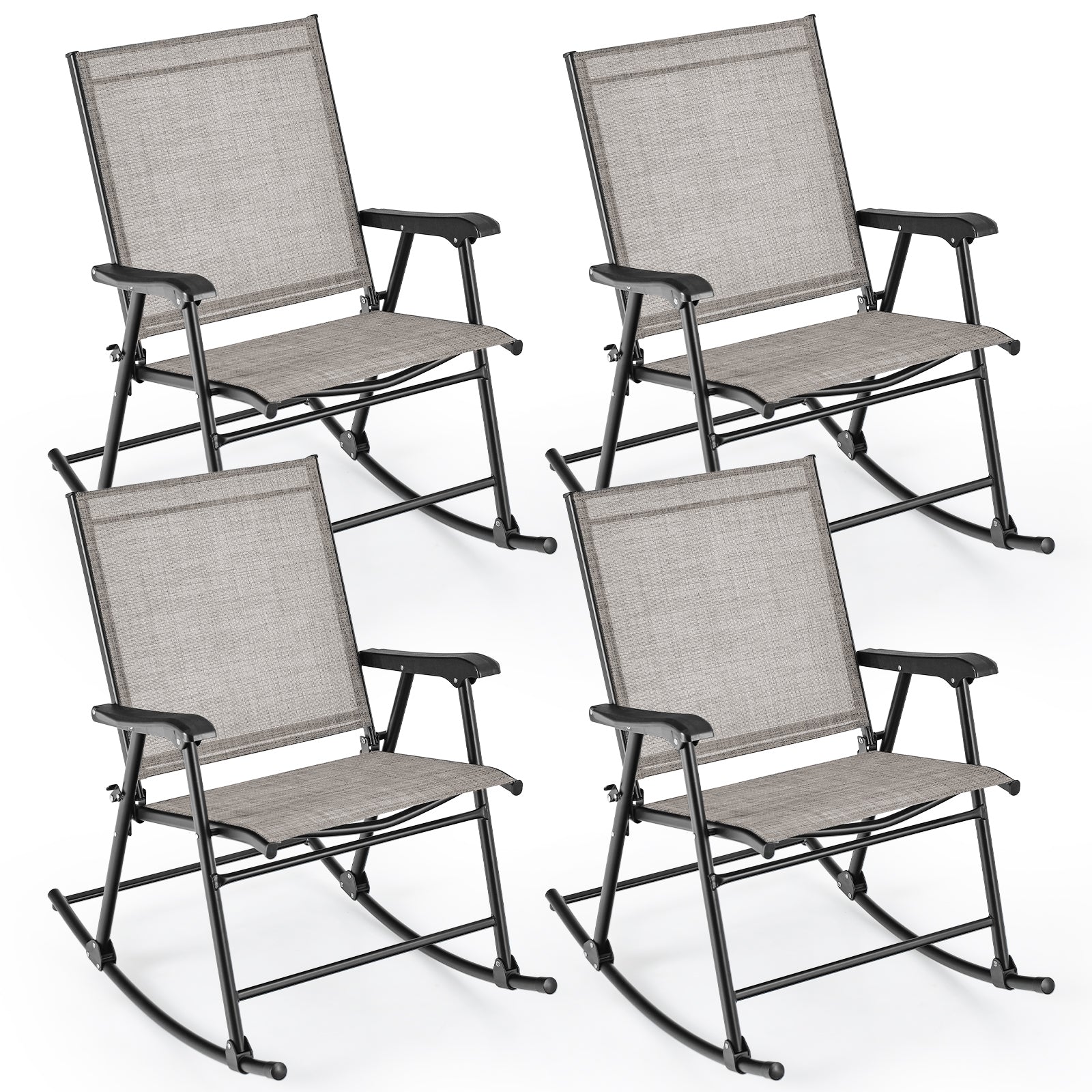 Giantex Folding Rocking Chairs Set of 2 - High Back Patio Rocking Chairs w/Armrests and Footrests, Breathable Back Rest