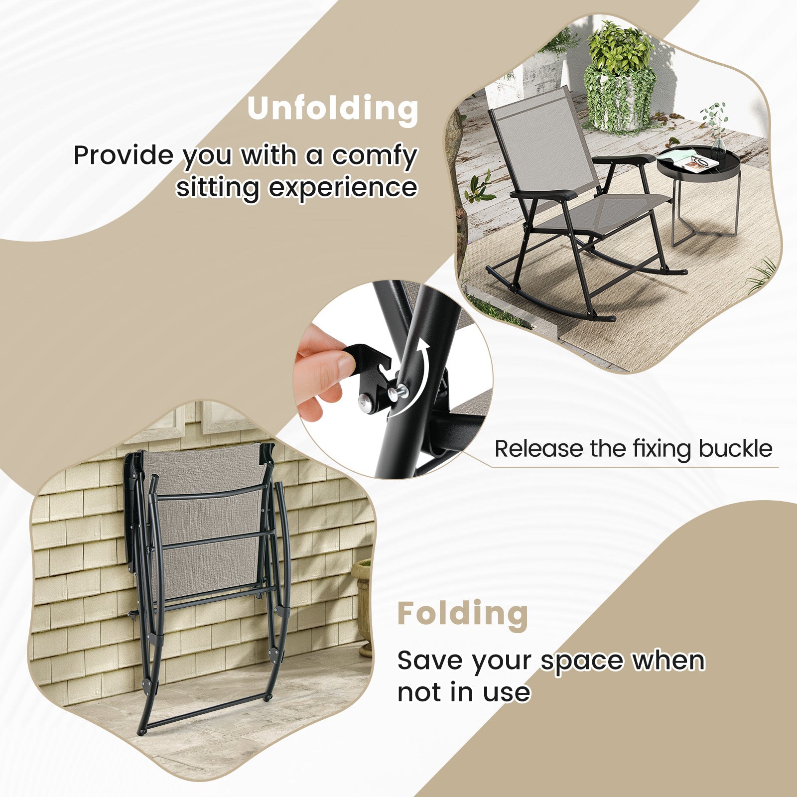 Giantex Folding Rocking Chairs Set of 2 - High Back Patio Rocking Chairs w/Armrests and Footrests, Breathable Back Rest