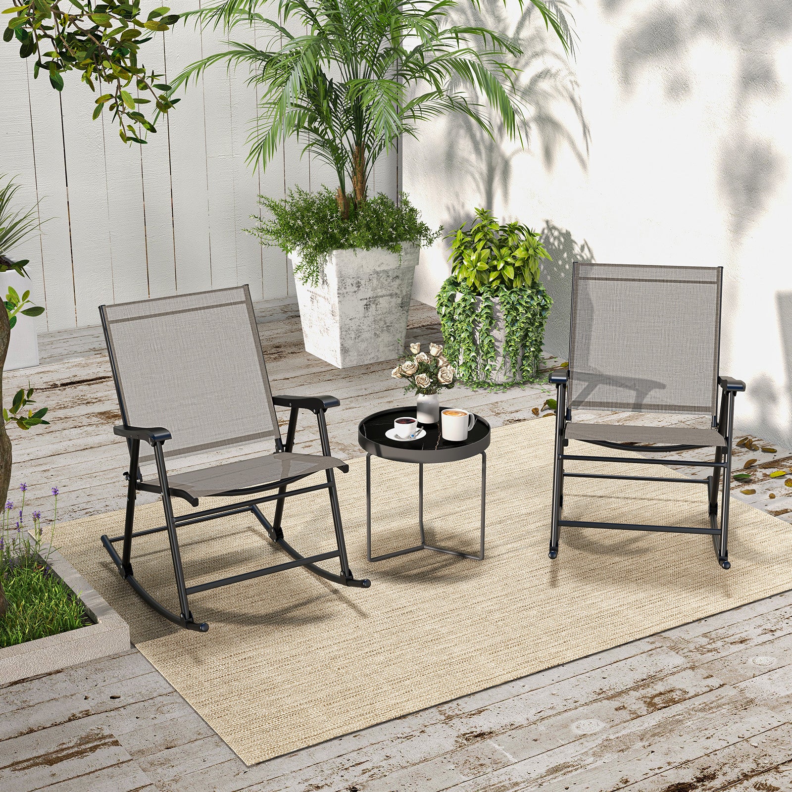 Giantex Folding Rocking Chairs Set of 2 - High Back Patio Rocking Chairs w/Armrests and Footrests, Breathable Back Rest