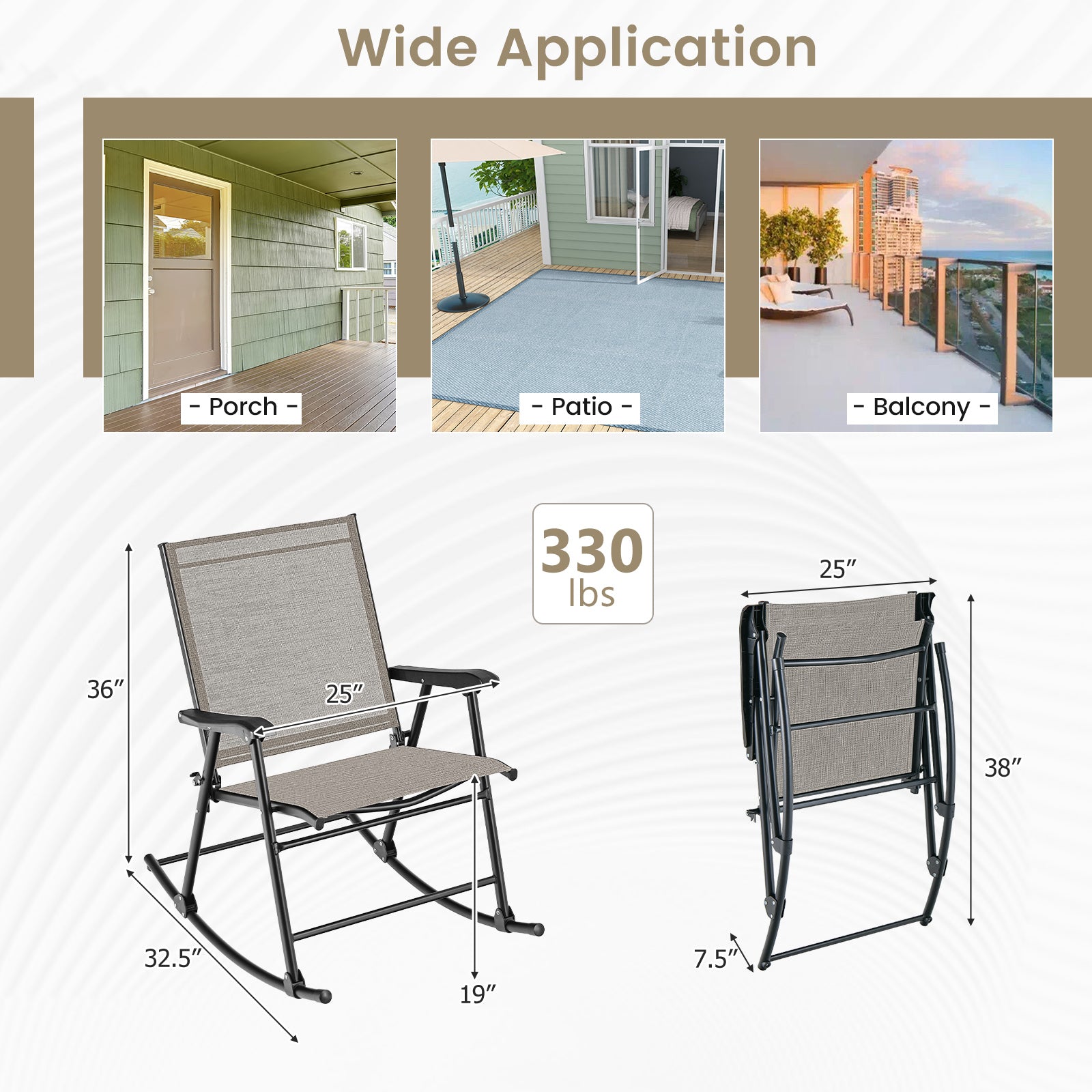 Giantex Folding Rocking Chairs Set of 2 - High Back Patio Rocking Chairs w/Armrests and Footrests, Breathable Back Rest