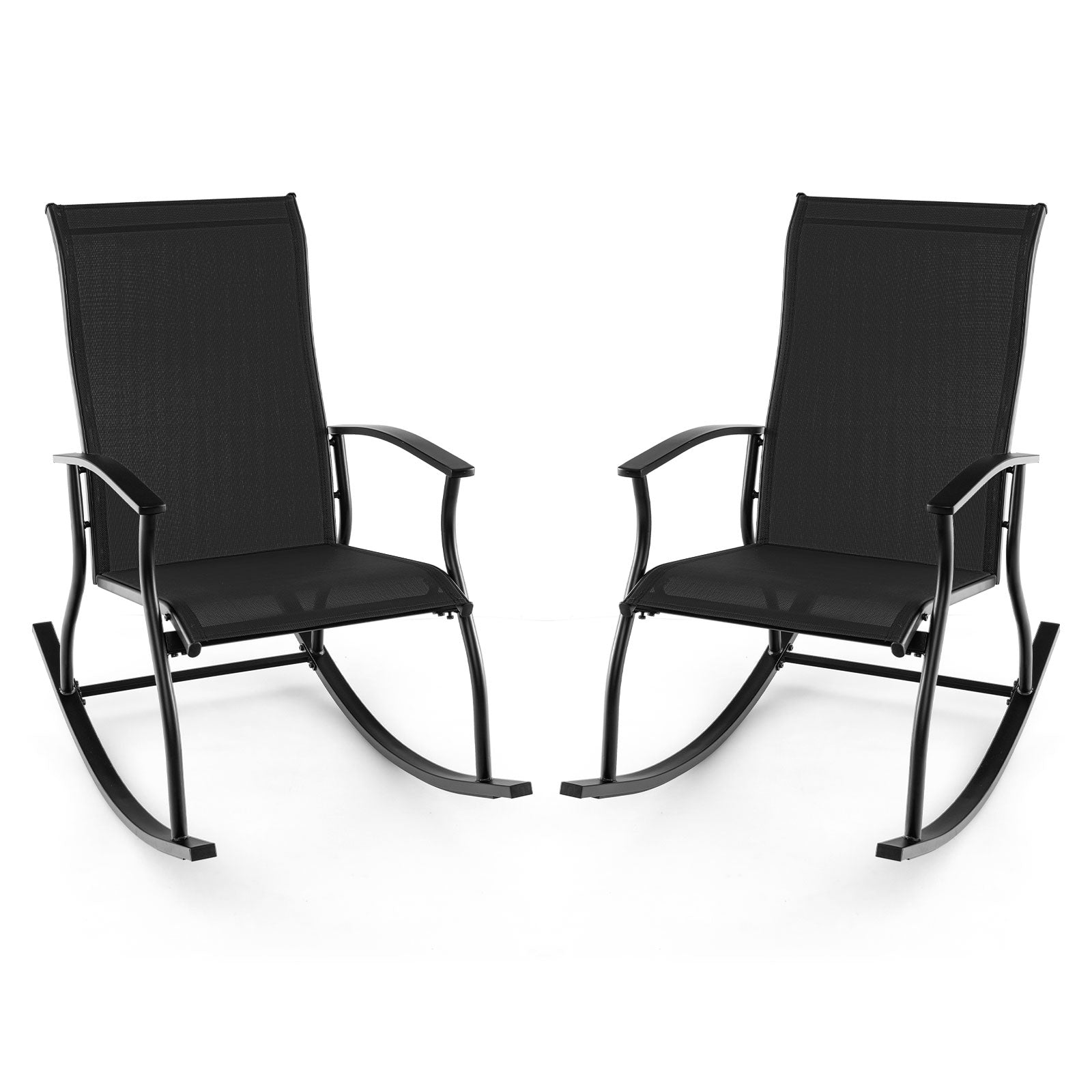 Giantex Outdoor Rocking Chair Set of 2 - Patio Rocking Chairs w/Breathable Backrest, Navy