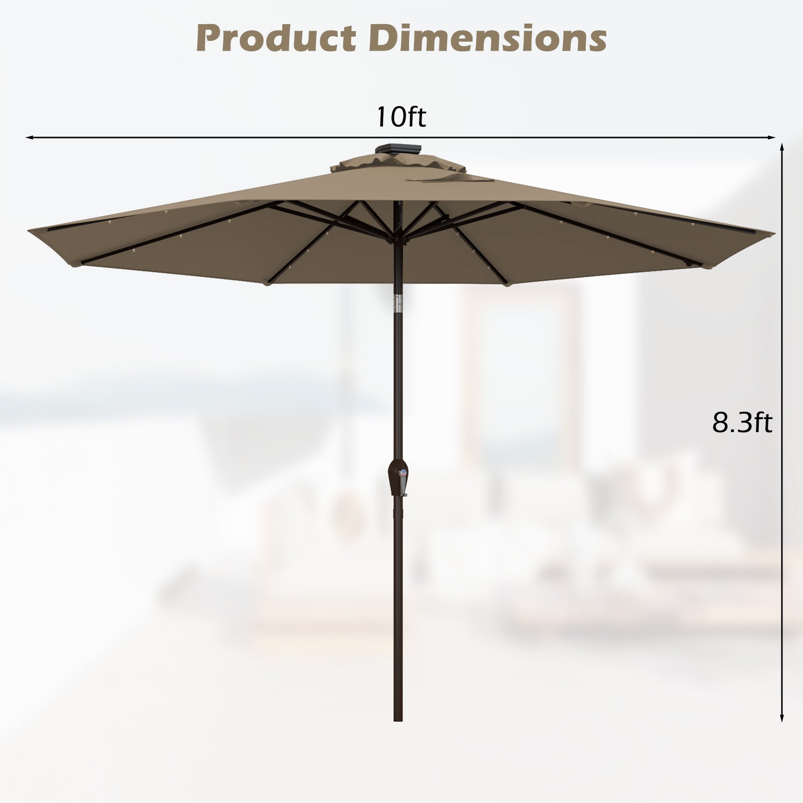 10ft Solar Patio Umbrella Outdoor with Lights Pool Indoor Outdoor Use