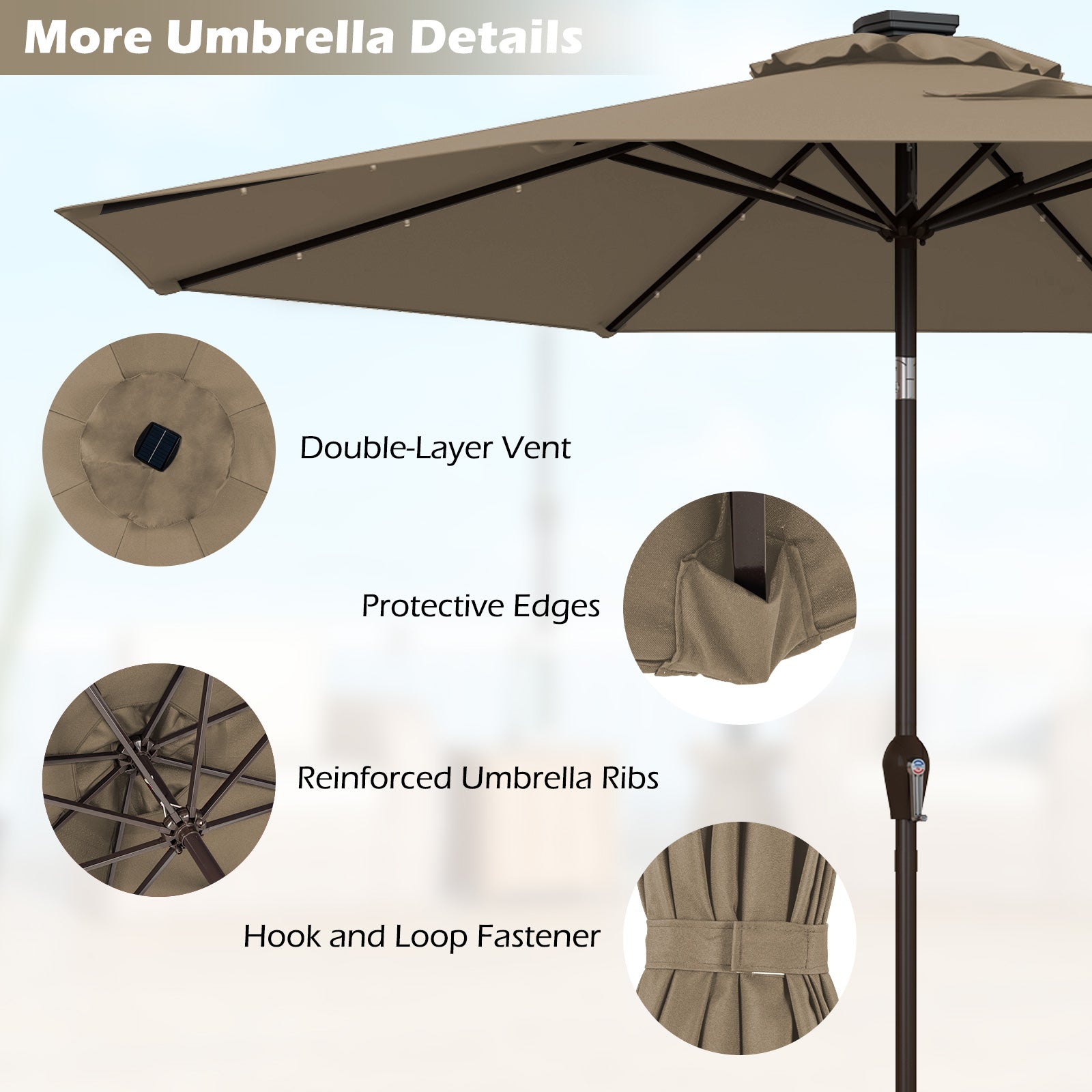 10ft Solar Patio Umbrella Outdoor with Lights Pool Indoor Outdoor Use