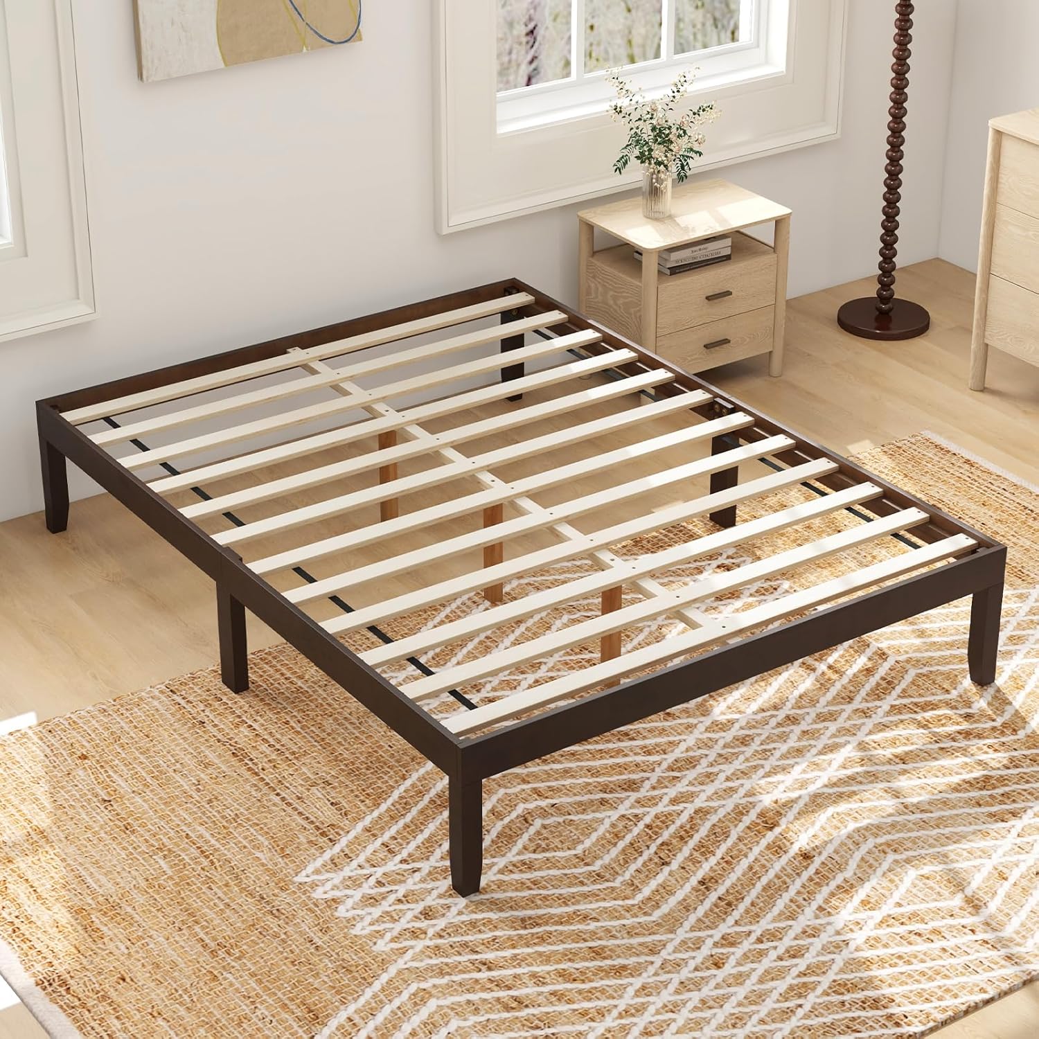 Giantex 14 Inch Twin Wood Platform Bed Frame, Minimalist Twin Bed Frame with Wooden Slats Support & Rubber Wood Legs