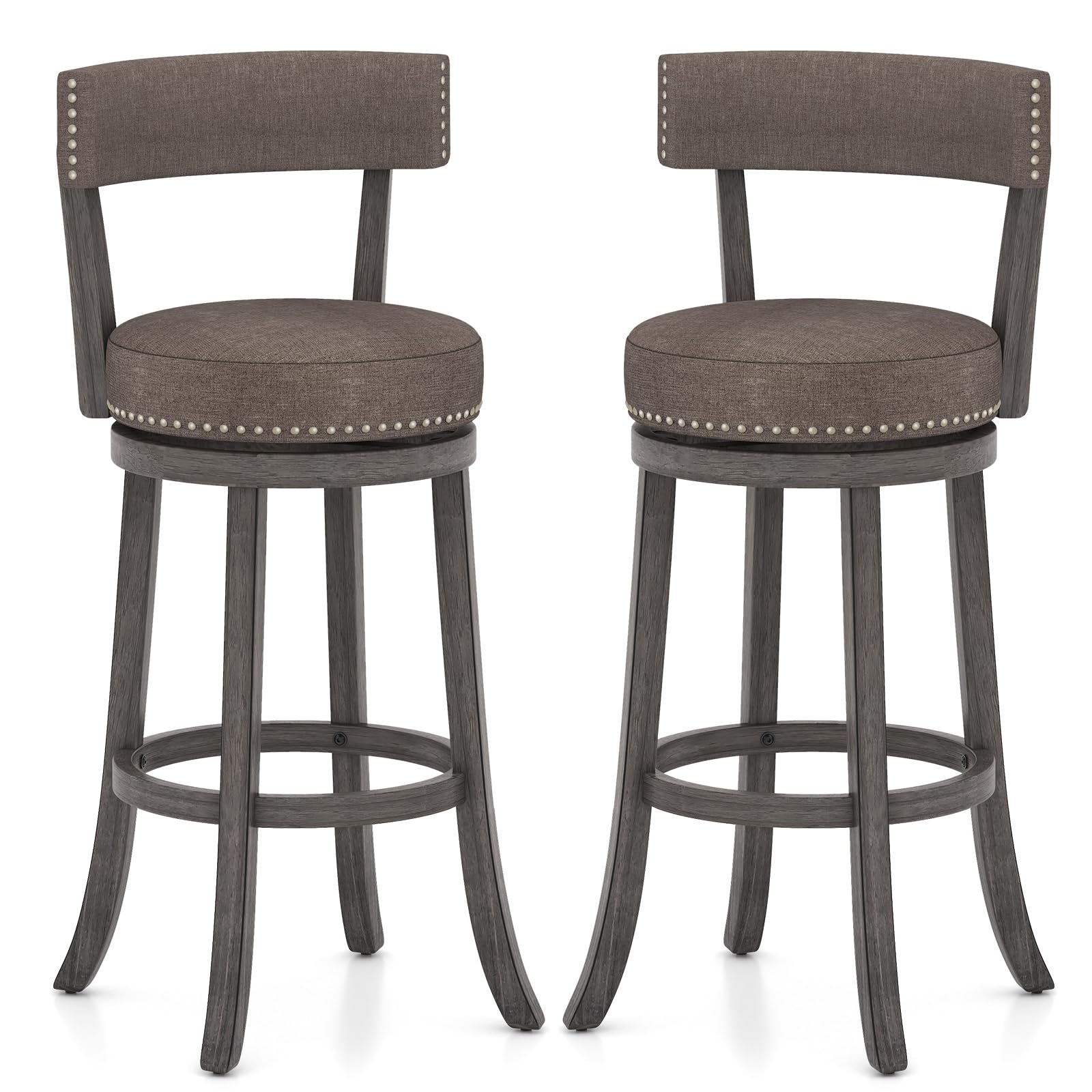 Giantex 31" Bar Stools Set, Swivel Bar Height Bar Chairs with Footrest, Rubber Wood Frame