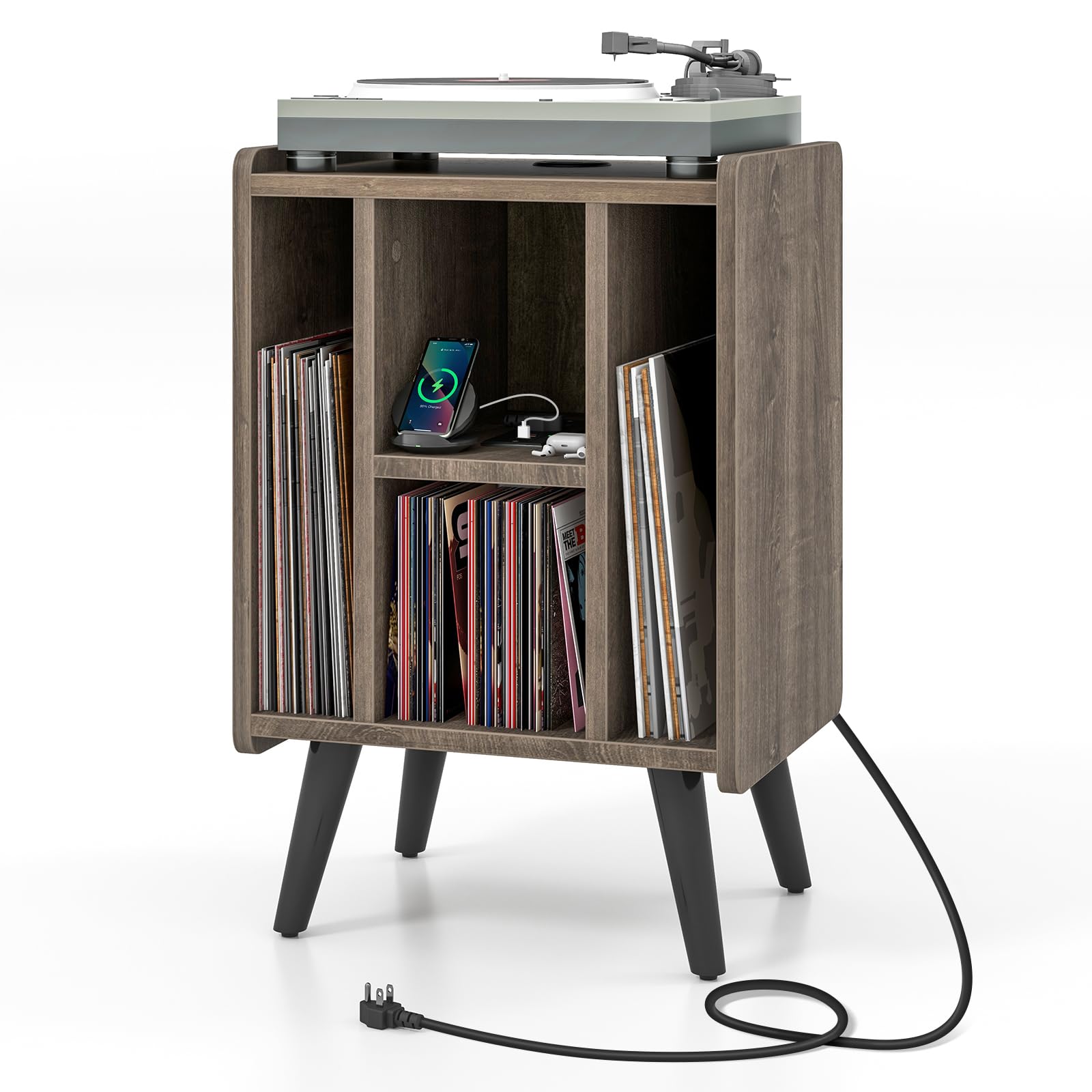 Giantex Record Player Stand, Turntable Stand with Charging Station