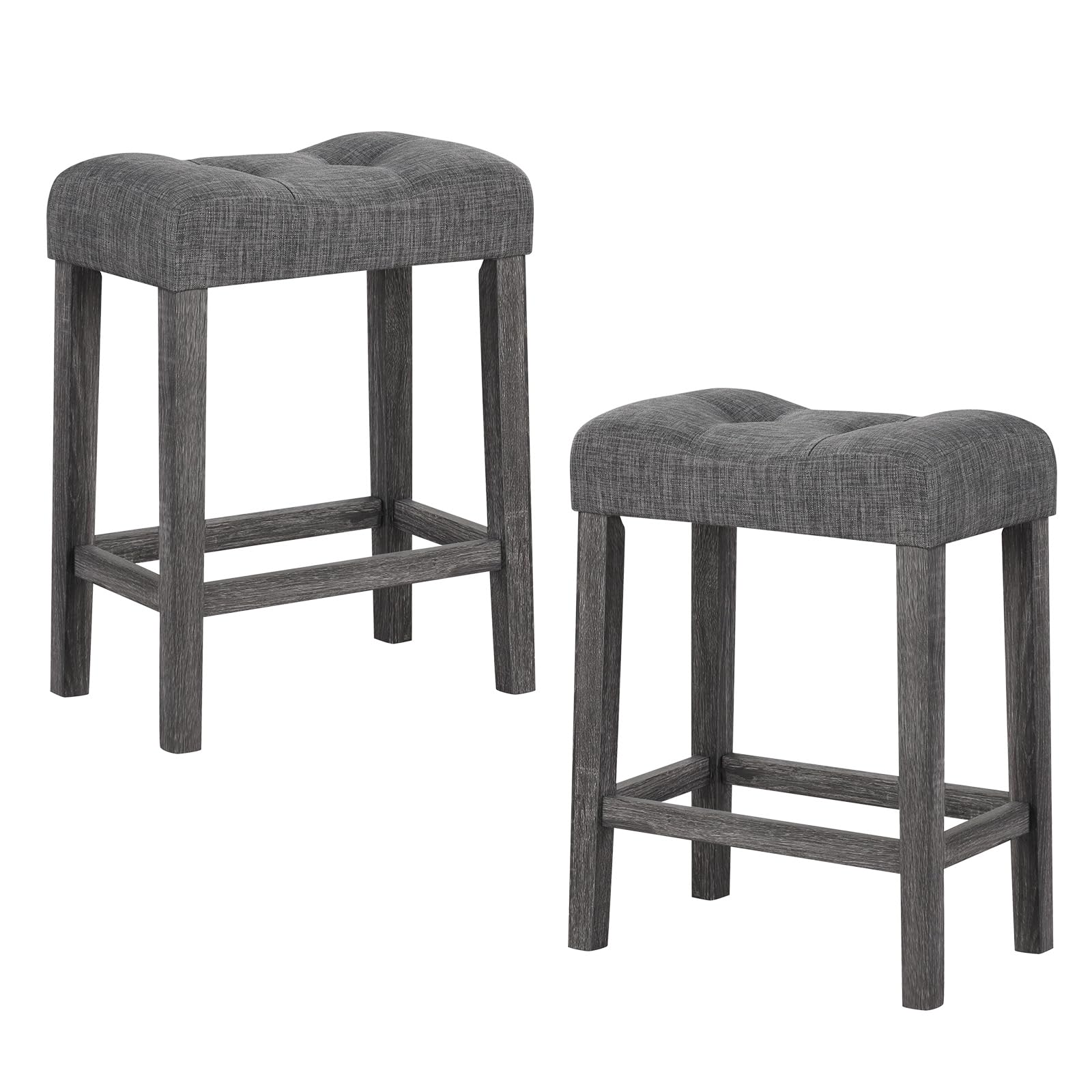 Giantex 24" Bar Stools, Backless Counter Height Saddle Bar Stools w/Padded Seat, Solid Rubber Wood Legs