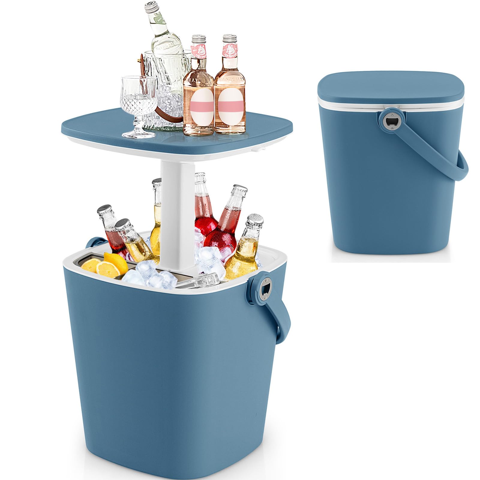 Giantex Outdoor Side Table Cooler - 4 Gallon Portable Beer Wine Ice Bucket with Handle