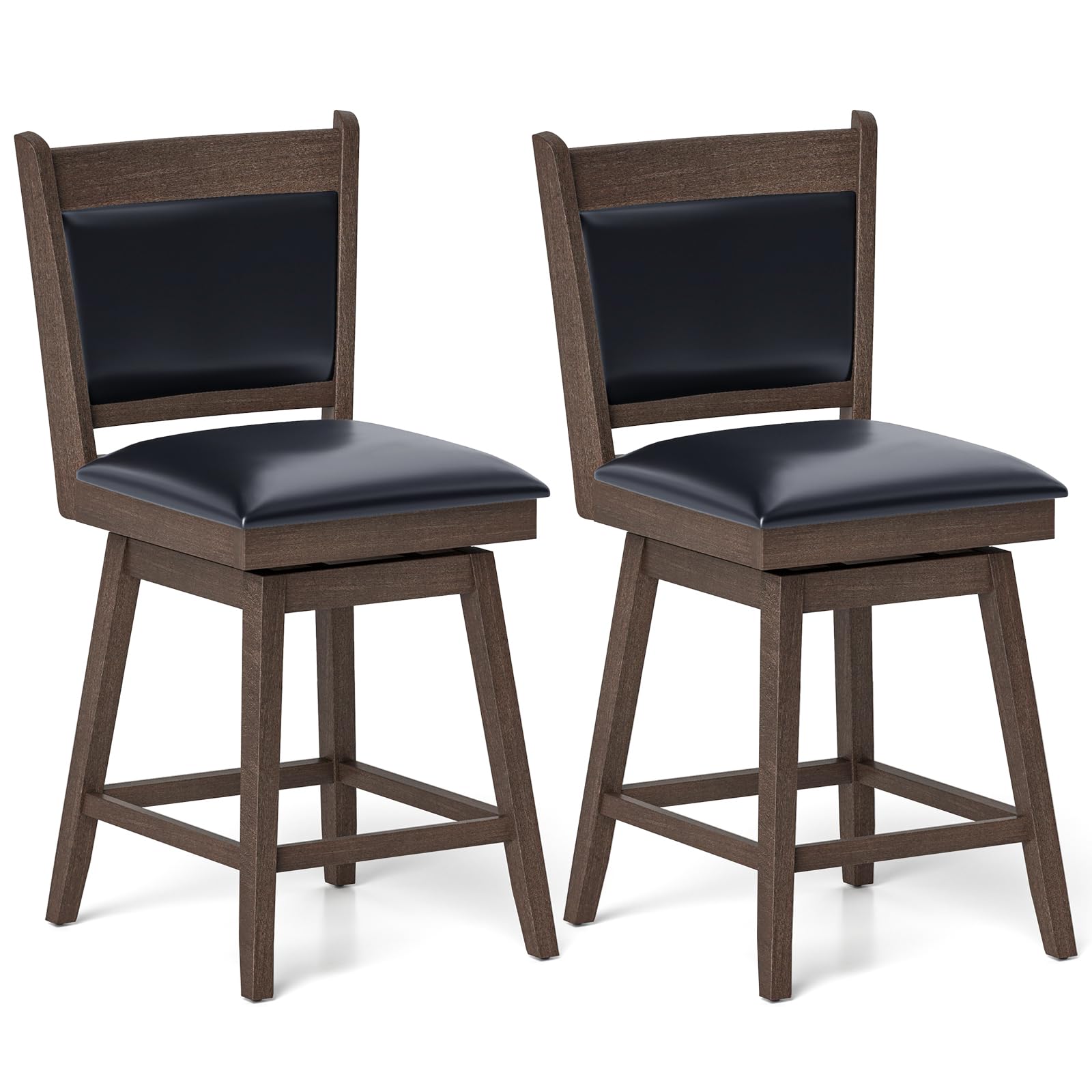 Giantex 25" Bar Stools Set, Upholstered Swivel Bar Chairs with Ergonomic Back