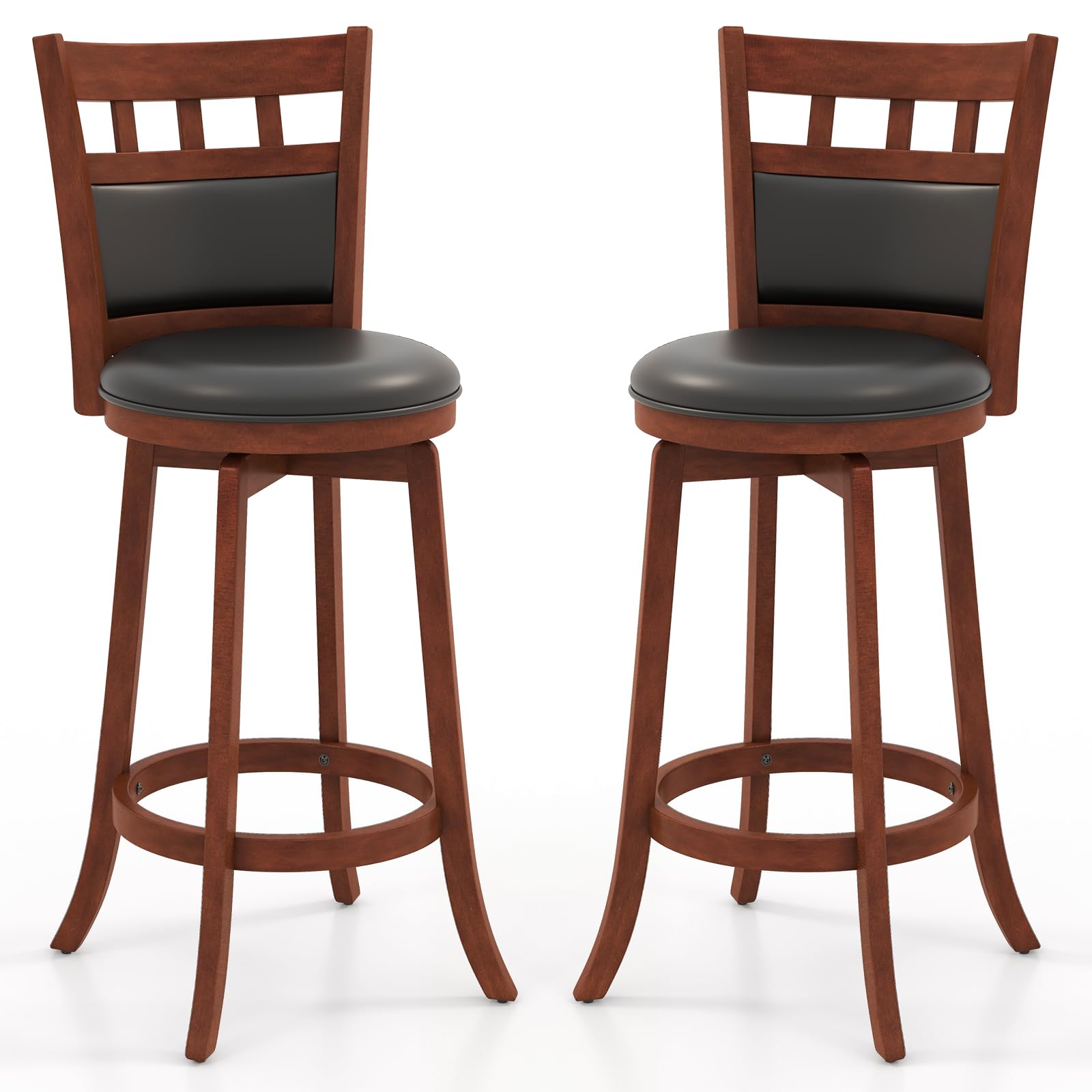 Giantex Wood Bar Stools Set, 31" Swivel Bar Height Barstools w/Back, Rubber Wood Frame