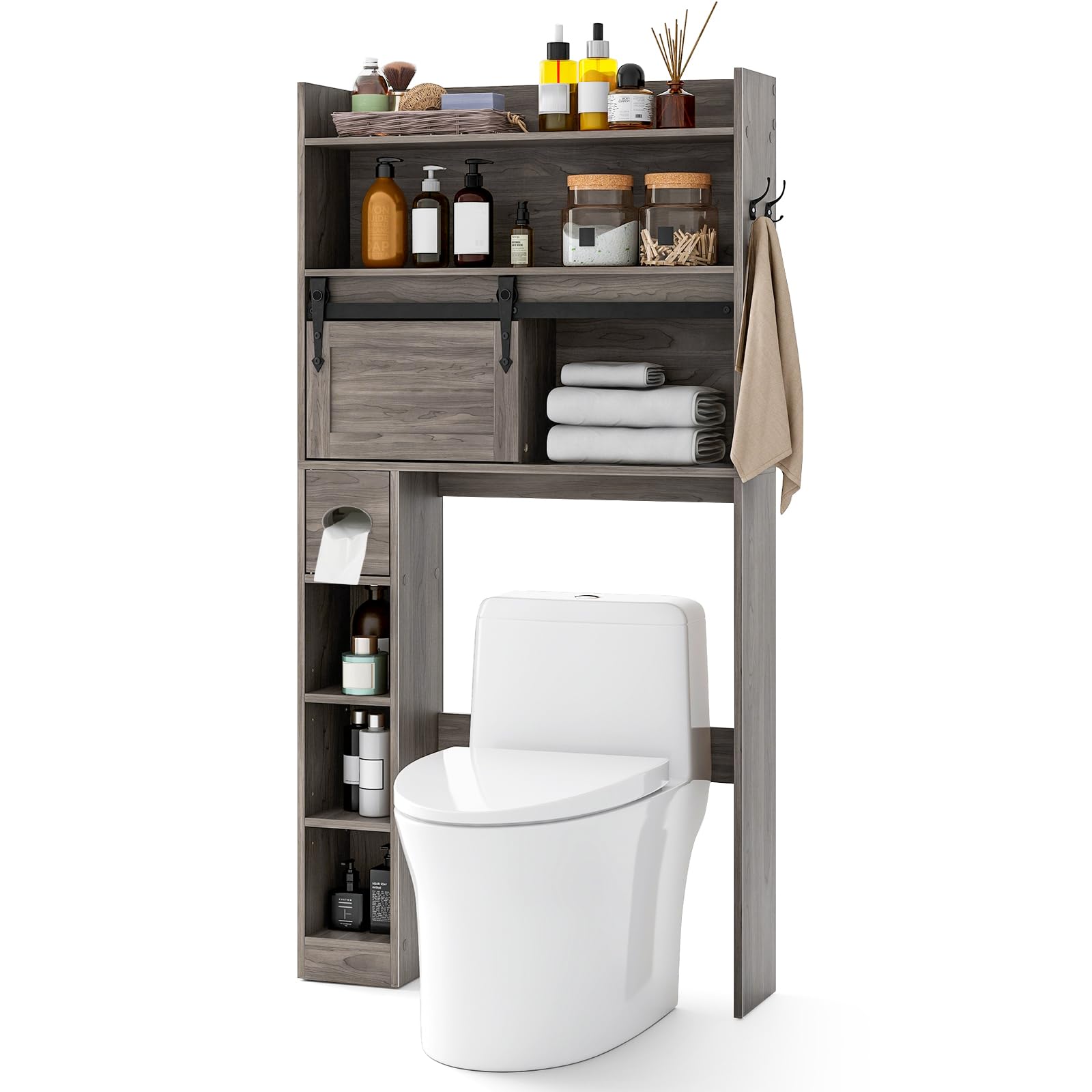 Giantex Over The Toilet Storage Cabinet, 6-Tier Freestanding above Toilet Rack with Gliding Door