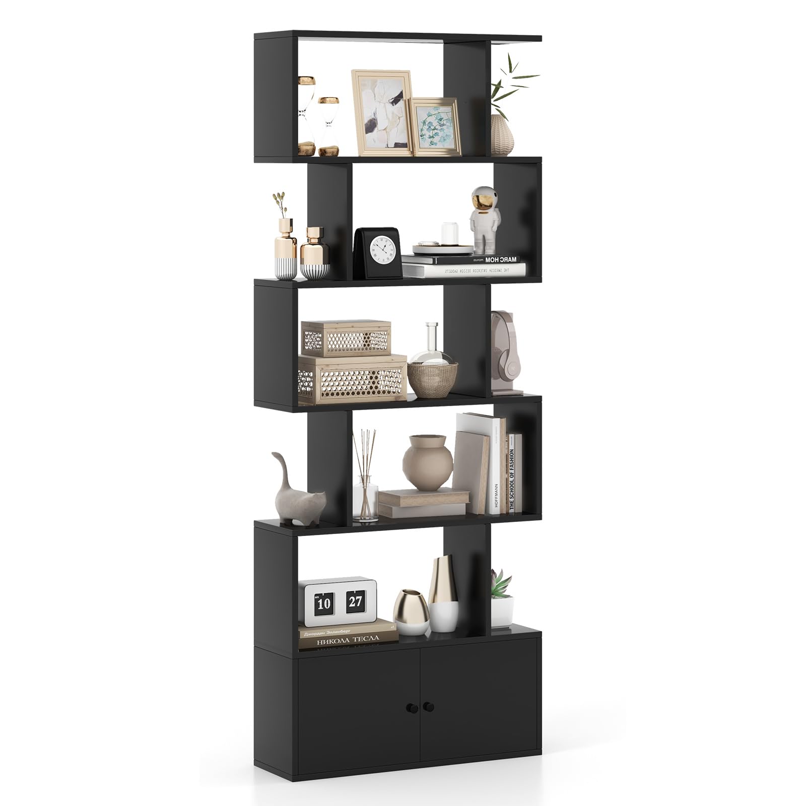 Giantex Set of 2 6-Tier Geometric Bookcase with Cabinet