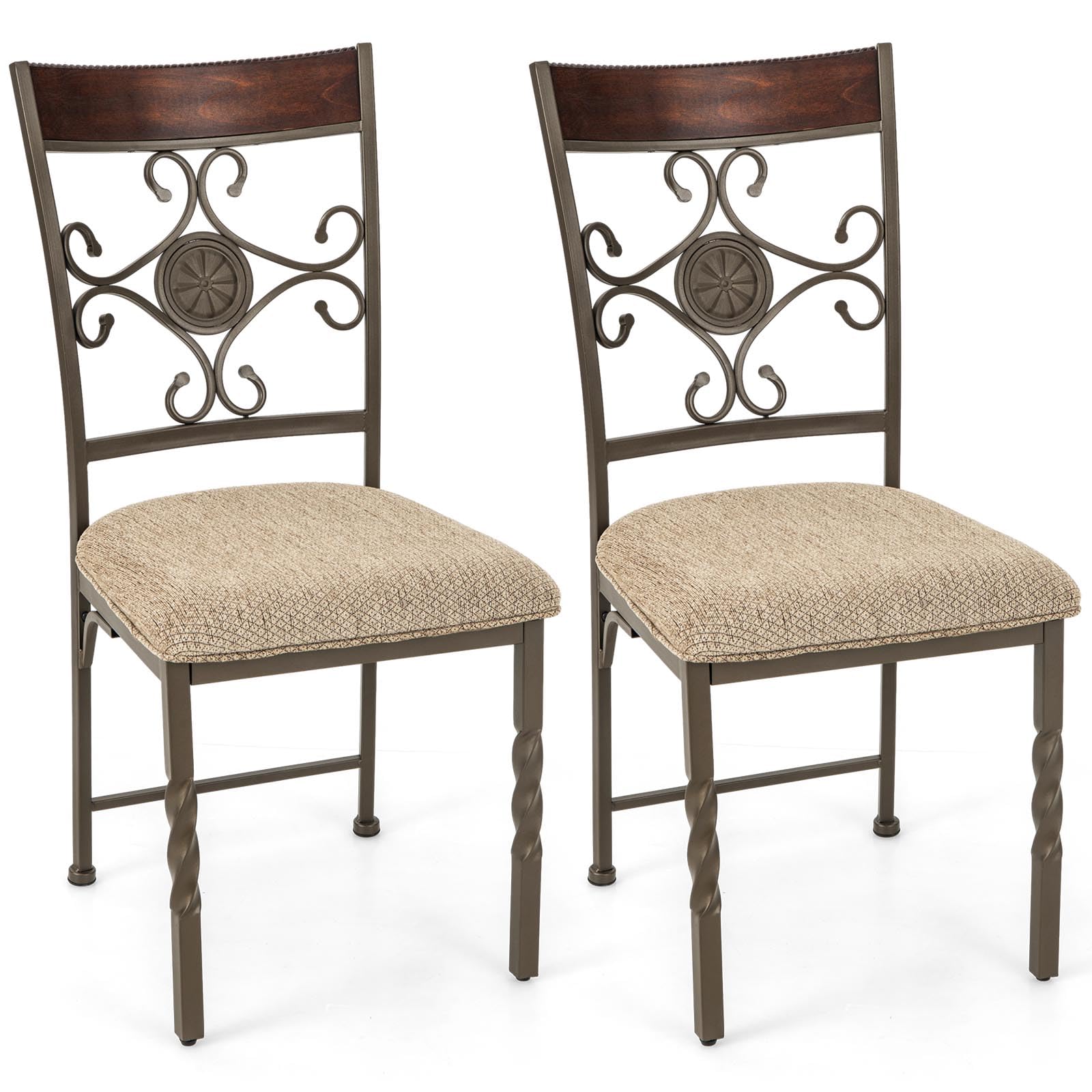 Giantex Upholstered Dining Chair Set, Vintage Metal Dining Chairs with Soft Padded Seat Cushion