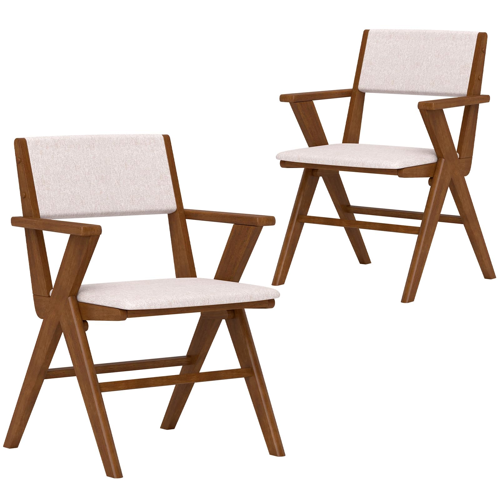 Giantex Wooden Dining Chairs Set, Linen Fabric Upholstered Kitchen Chairs w/Armrests, Rubber Wood Frame