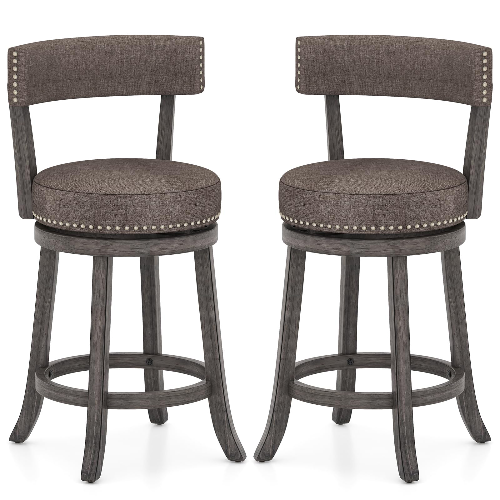 Giantex 26" Bar Stools Set, Swivel Counter Height Bar Chairs with Footrest, Rubber Wood Frame