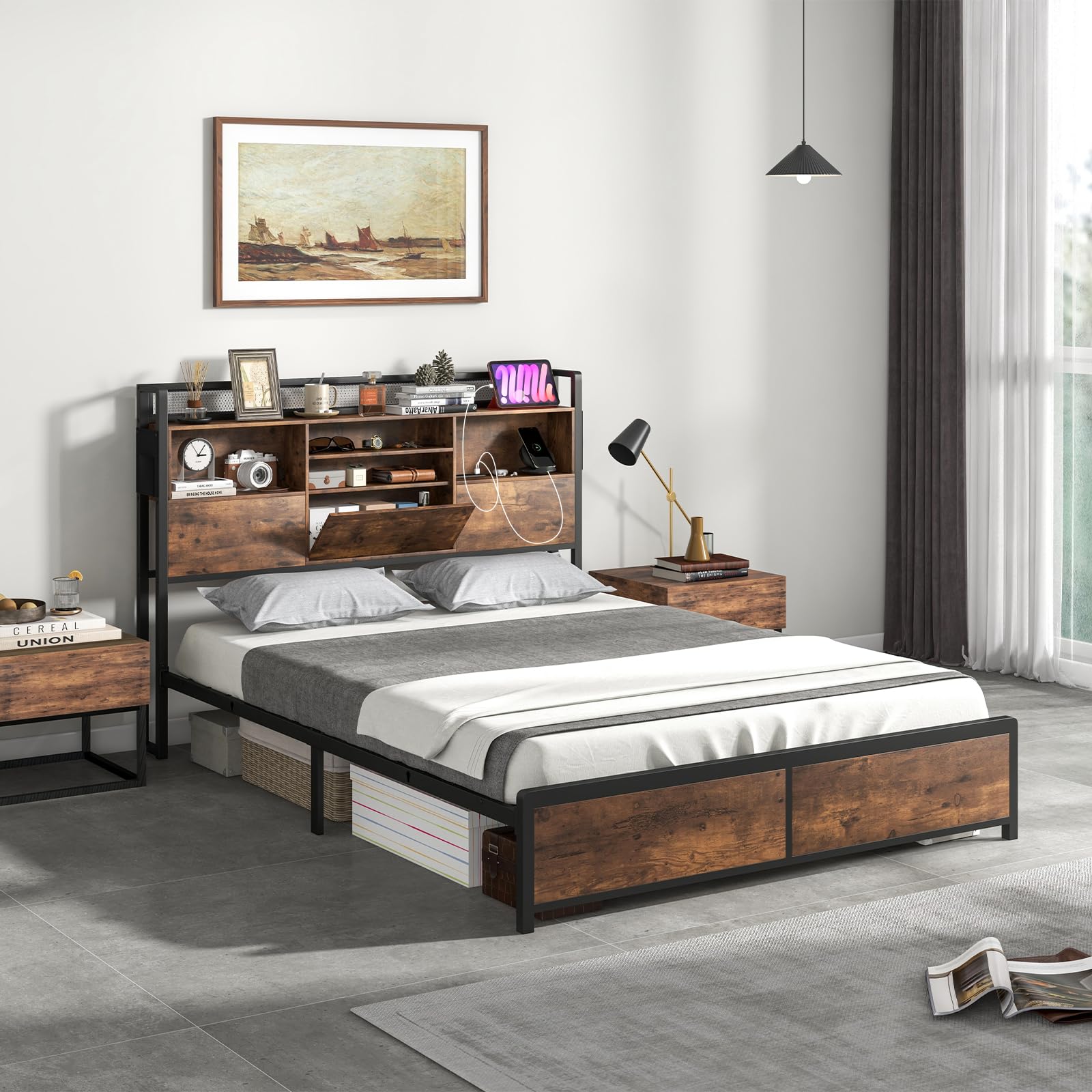 Giantex Bed Frame with Storage Headboard