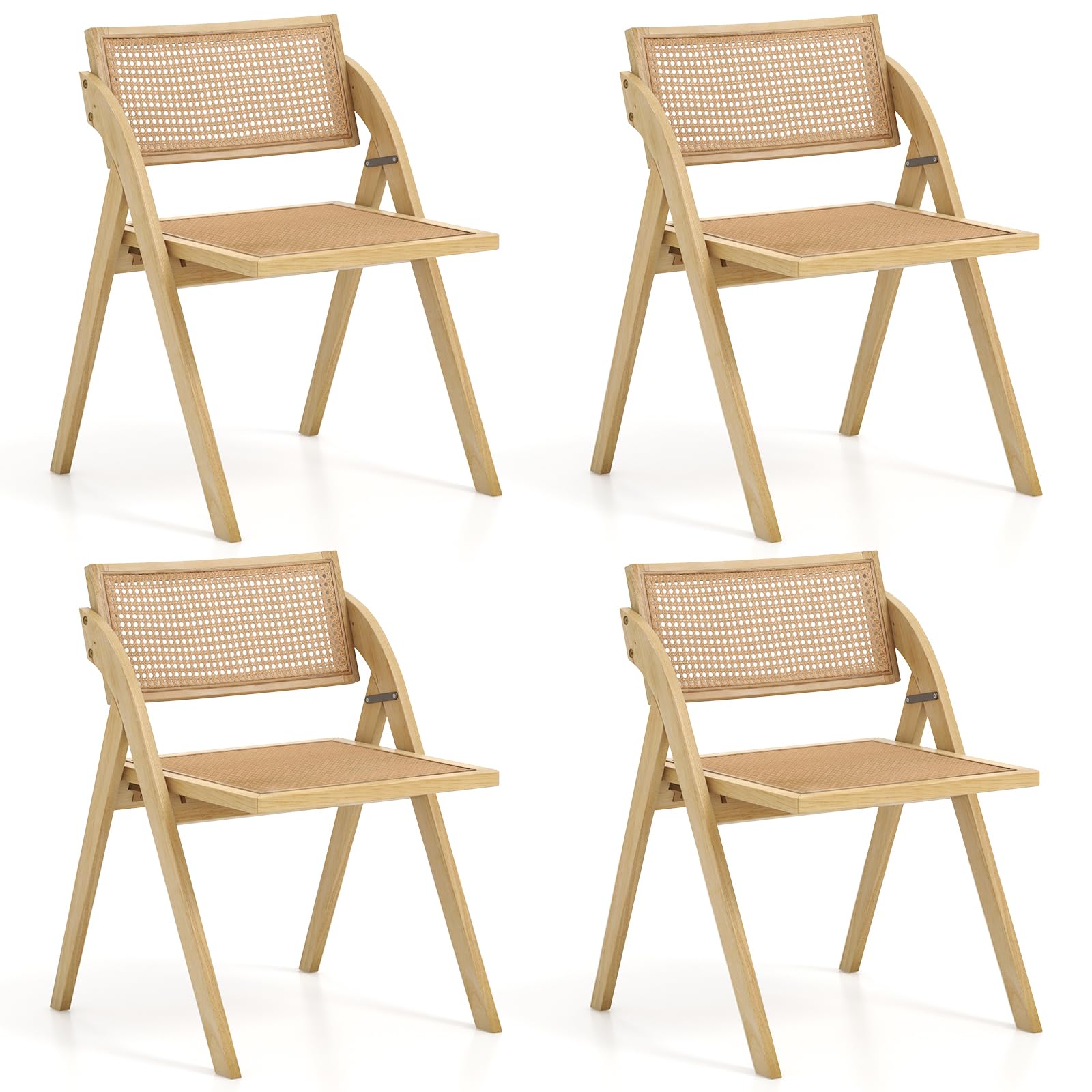 Giantex Folding Dining Chairs Set, Wooden Folding Chair with Rattan Backrest & Seat