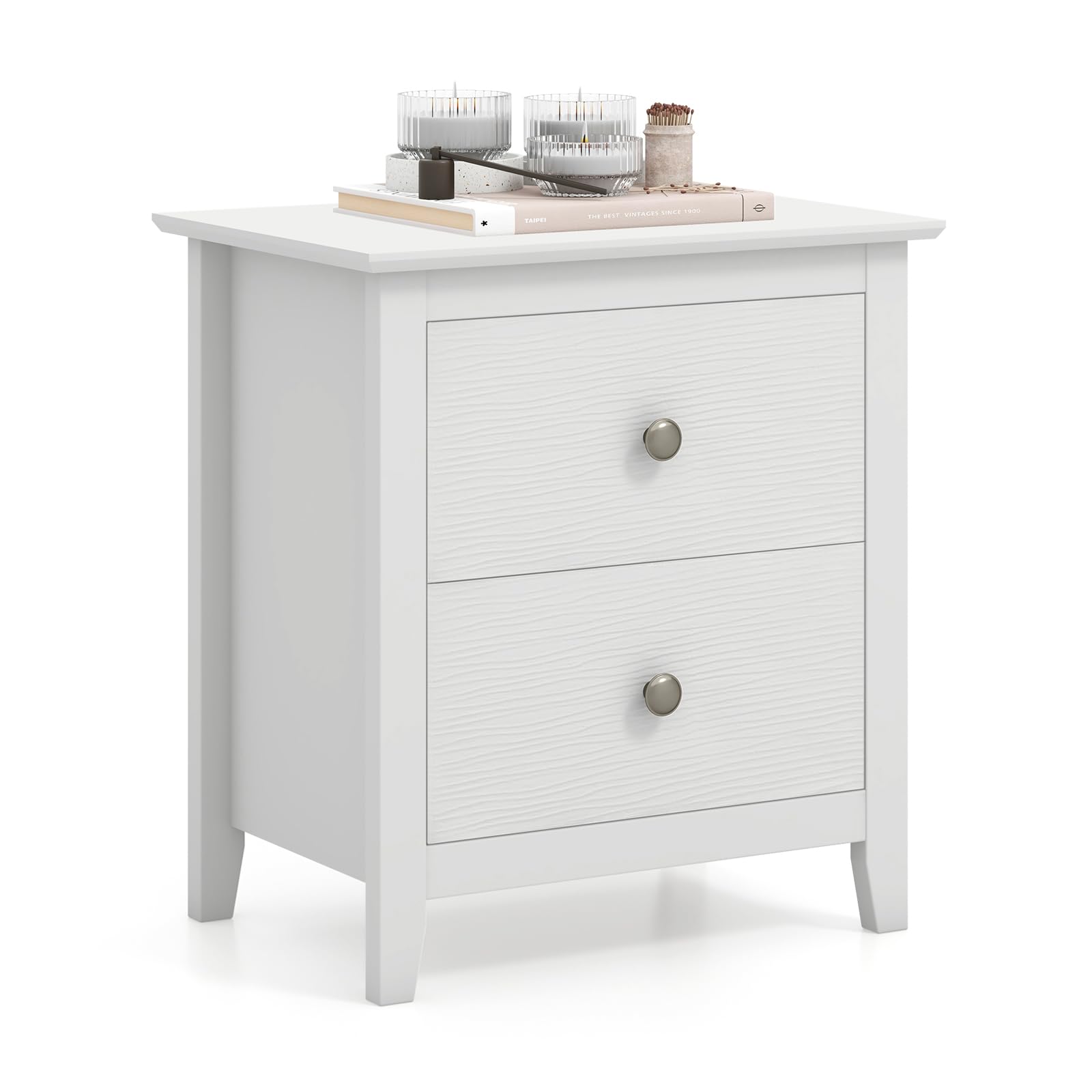 Giantex White Nightstand, Modern 2 Drawers Night Stand with Handles, Sofa Side Table with Sturdy Legs for Small Spaces