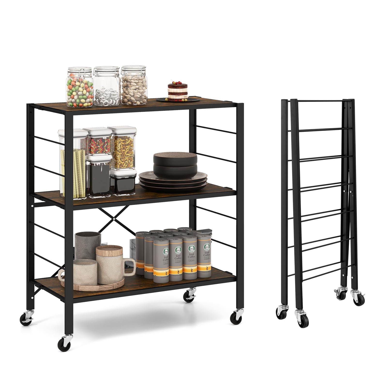 Giantex Folding Bookshelf with Wheels