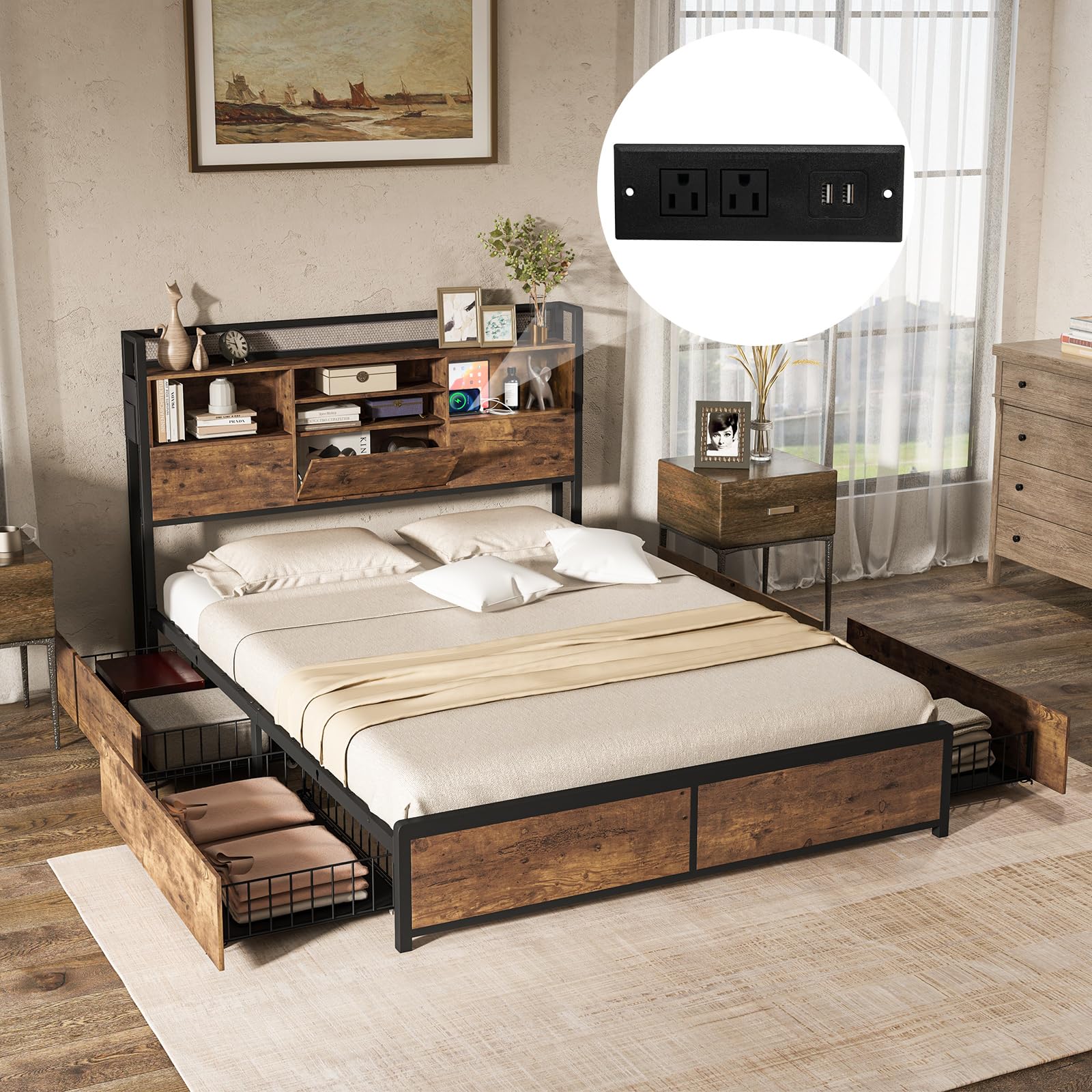 Giantex Bed Frame with Storage Headboard