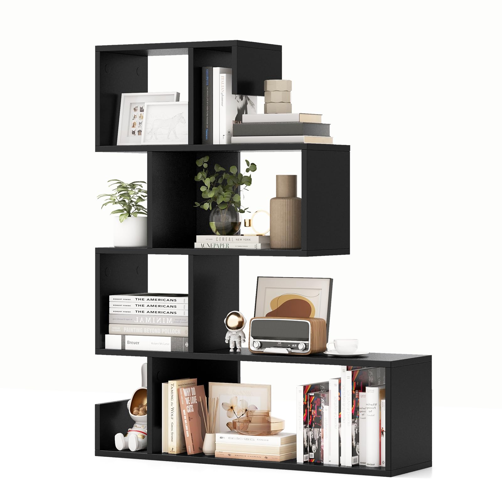 Giantex 5-Tier S-Shaped Bookshelf, Geometric Bookcase w/Open Cubes