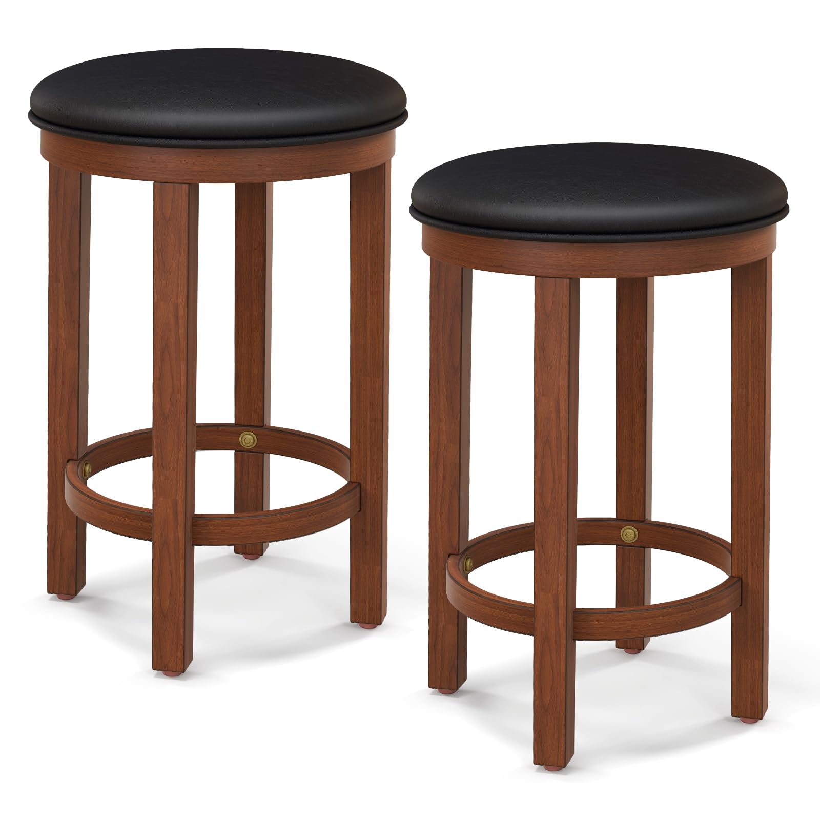 Giantex Bar Stools Set, 25-Inch Counter Height Stools with Round Seat, Footrest, Wooden Frame